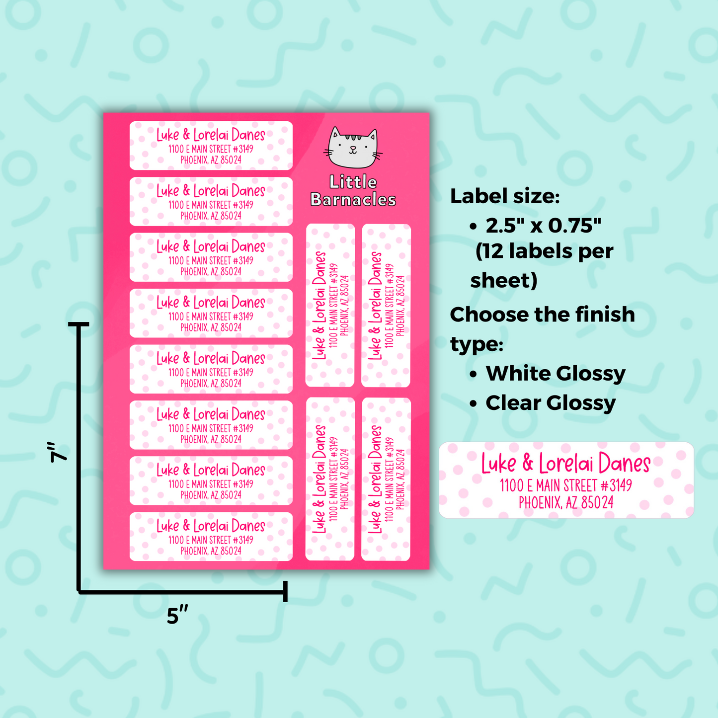 Bright Pink Address Labels, Return Address Labels, Personalized Mailing Labels