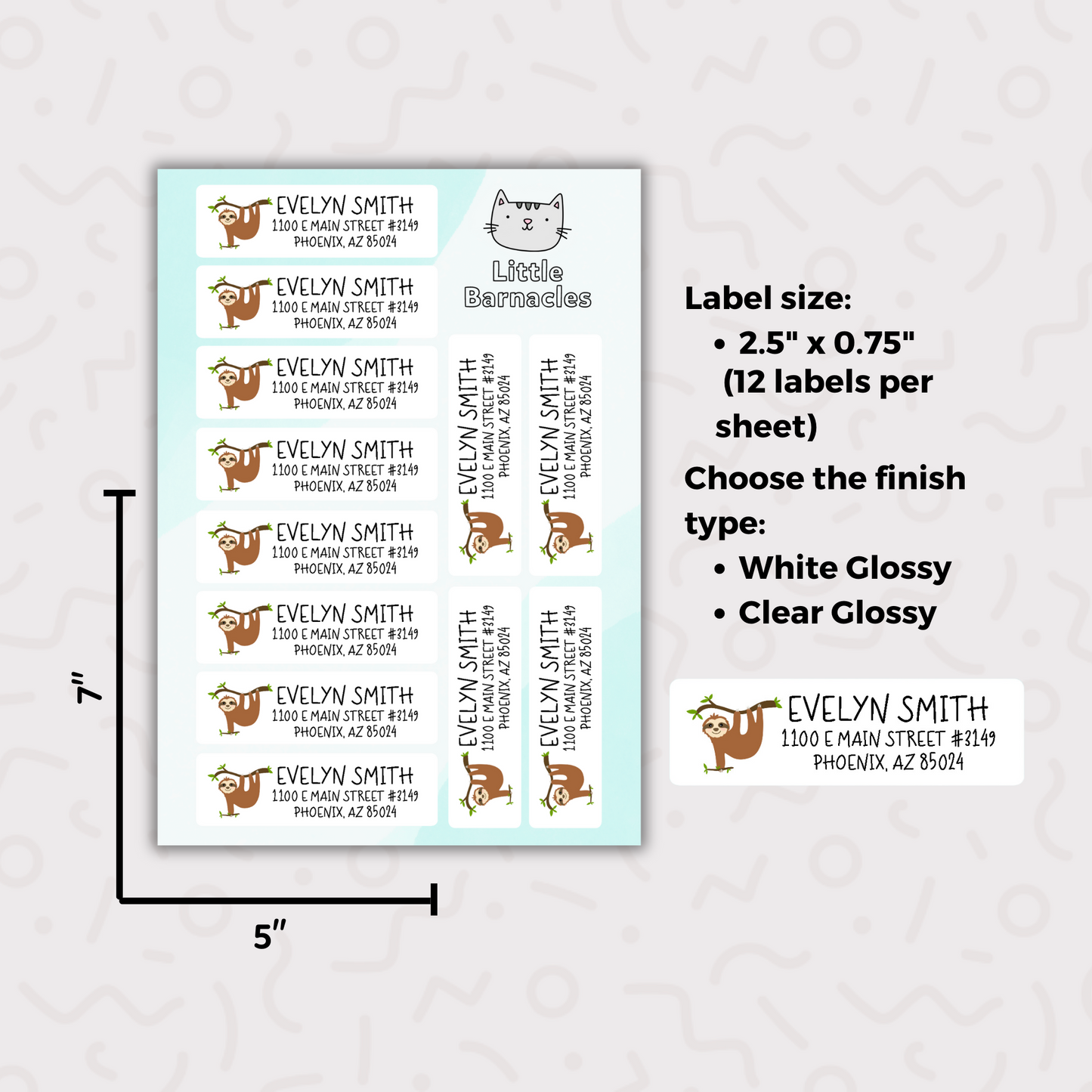Sloth Custom Address Labels, Return Address Labels, Personalized Mailing Labels