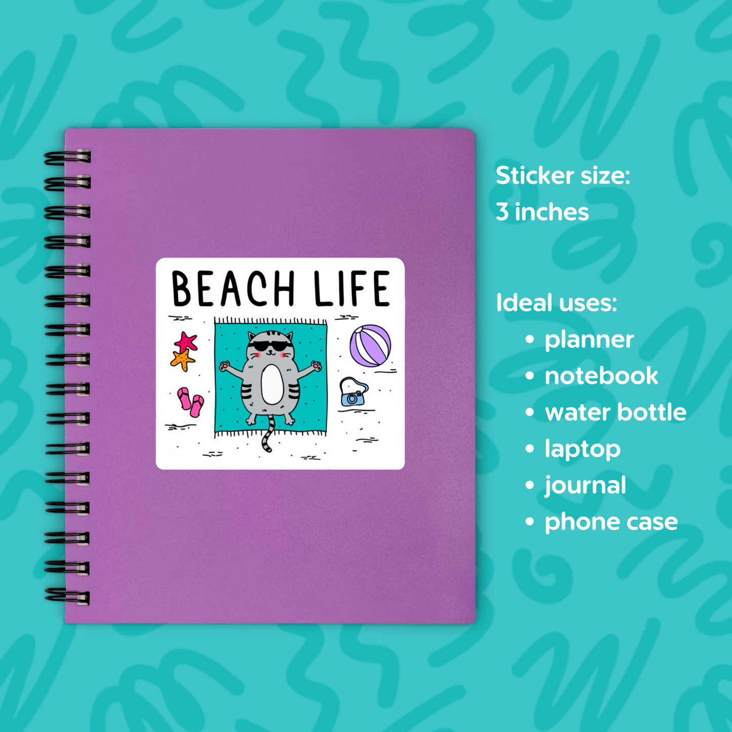 Beach Life Cat Sticker Funny Cat