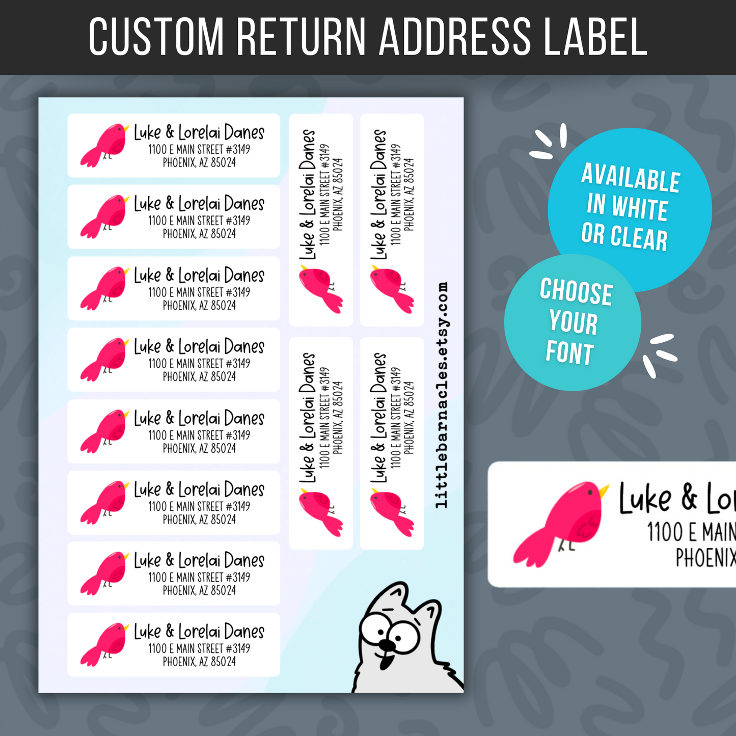 Hot Pink Bird Custom Address Labels, Return Address Labels, Personalized Mailing Labels