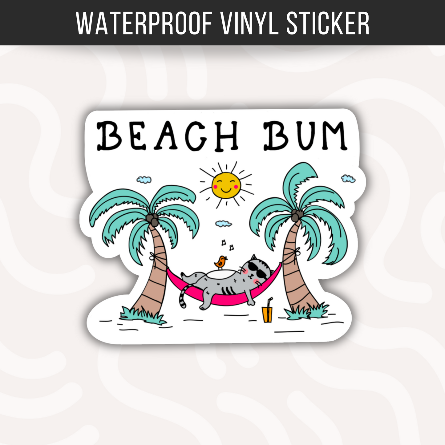 Beach Bum Cat Sticker Funny Cat