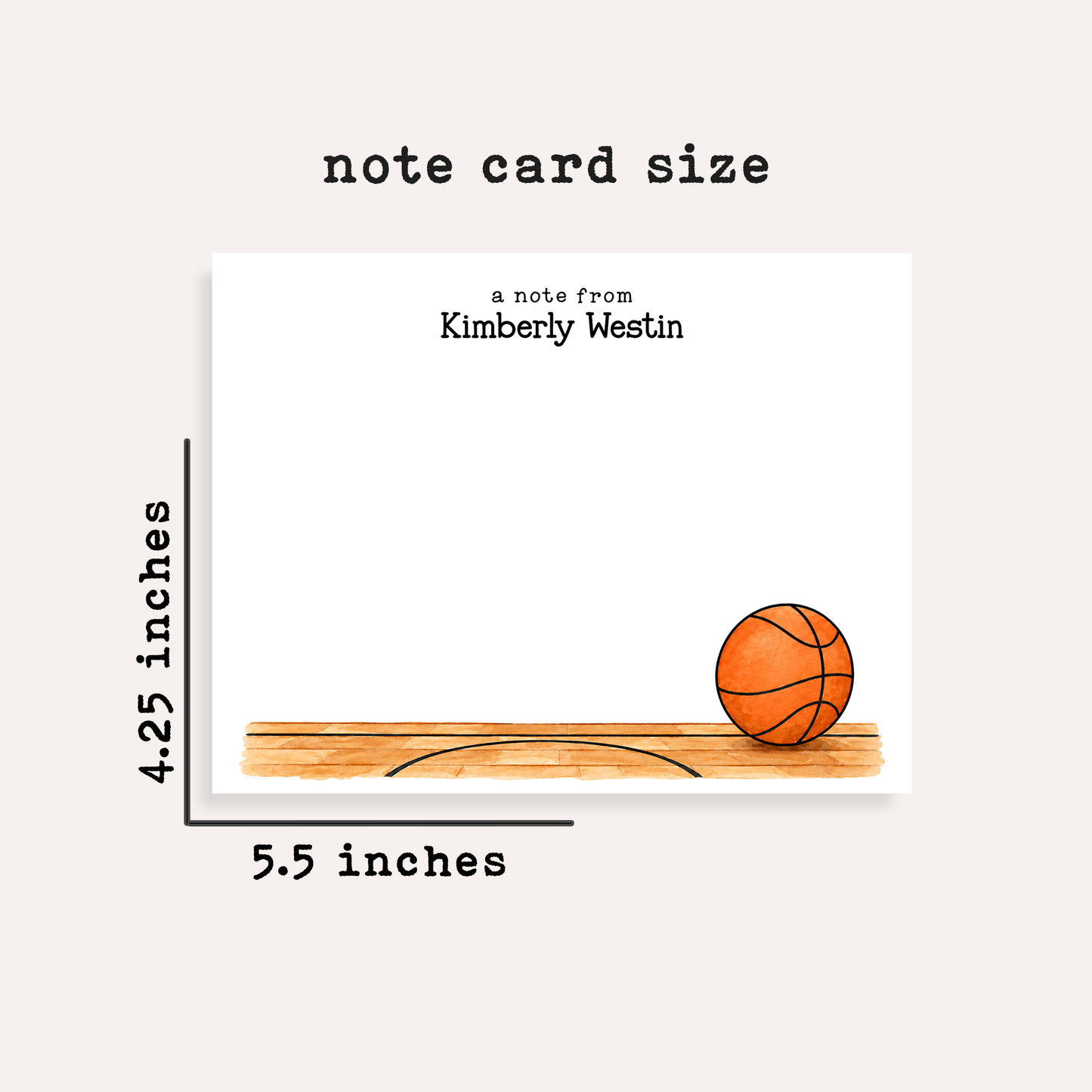 Personalized Basketball Stationery • Basketball Notecard Set • Custom Name Note Cards • Basketball Thank You Cards • Set of 12