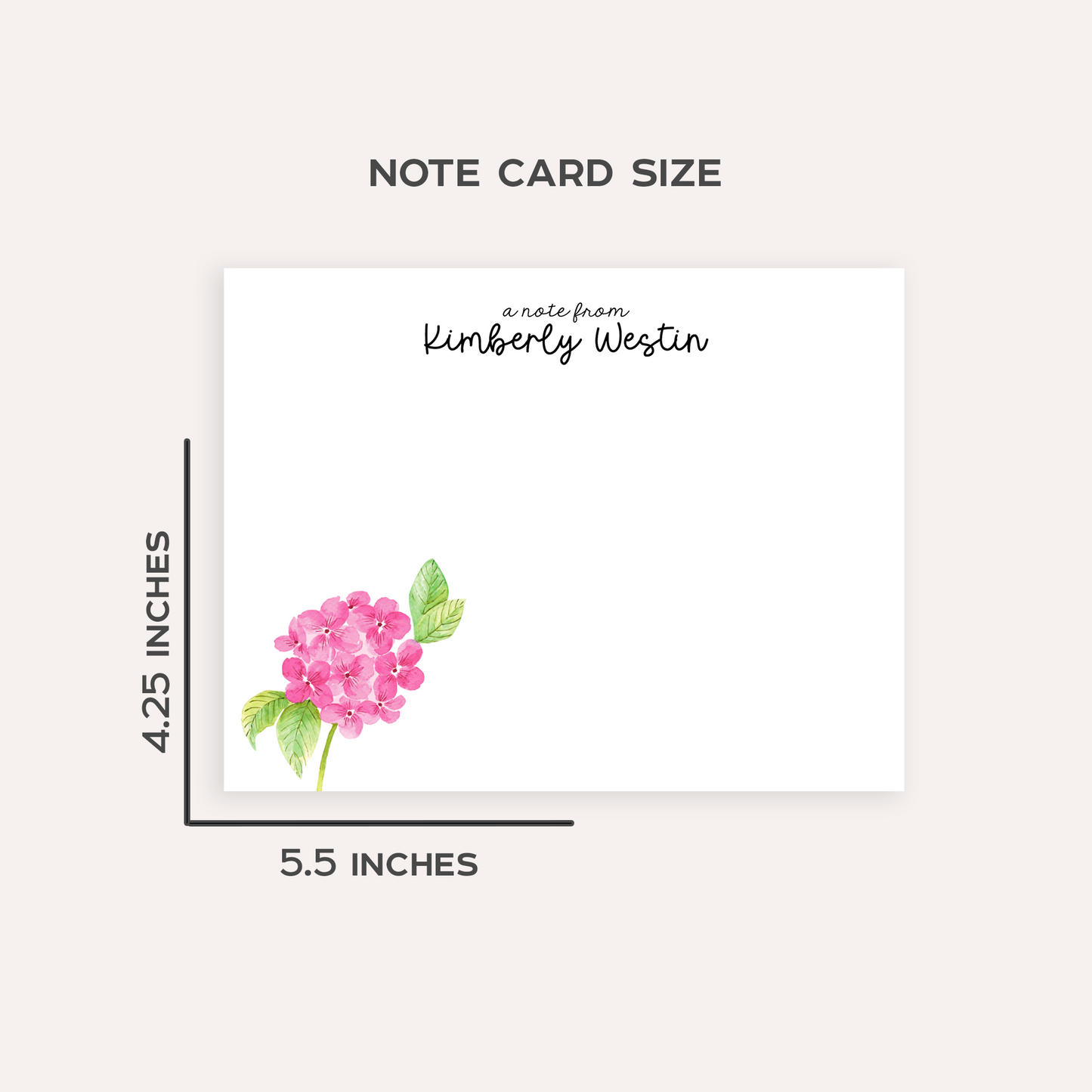 Personalized Floral Stationery Custom Notecard Set of 20 Name Stationery Gift Thank You Notecard Custom Stationery Flower Pink Hydrangea