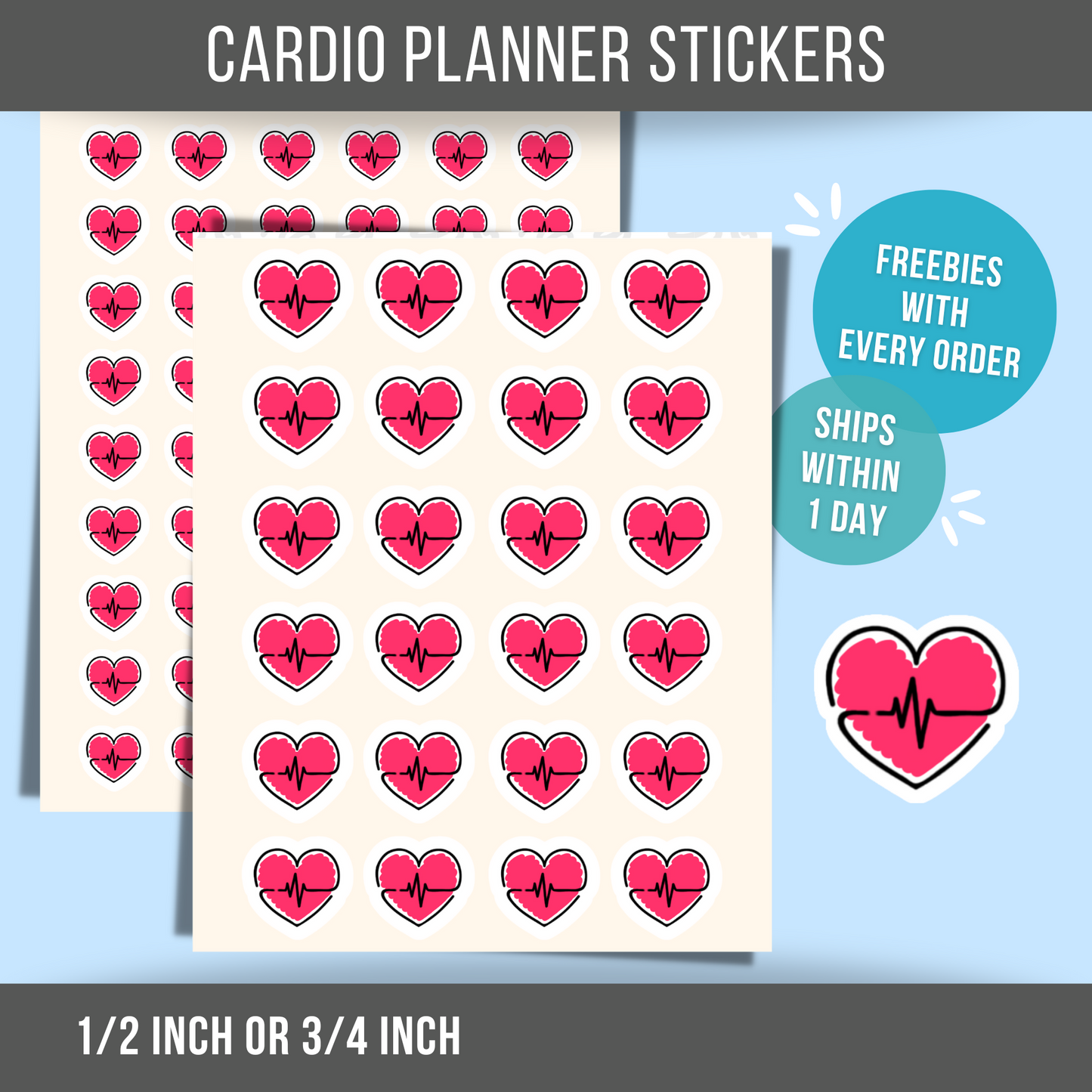 Exercise Planner Sticker Heart Cardio Fitness Sticker Heart Treadmill Reminder for Runners