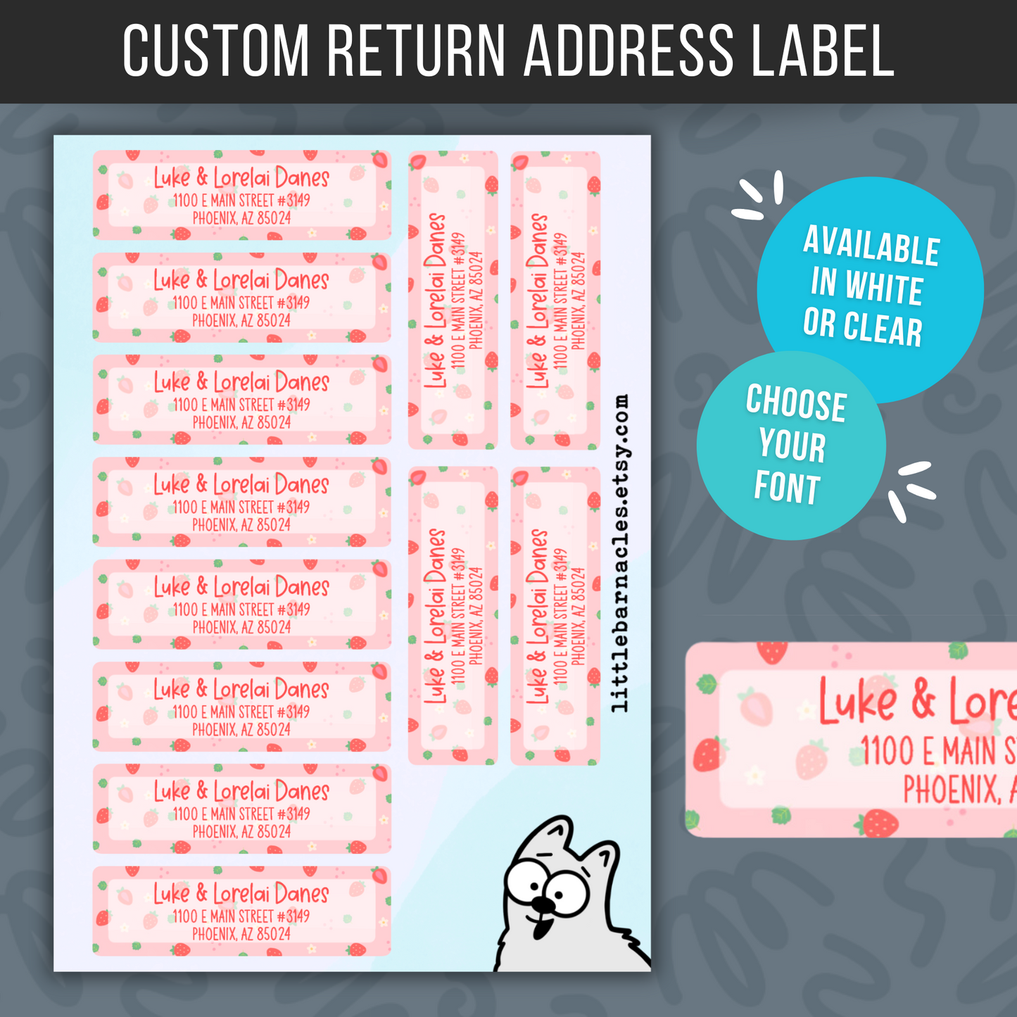 Strawberry Custom Address Labels, Return Address Labels, Personalized Mailing Labels