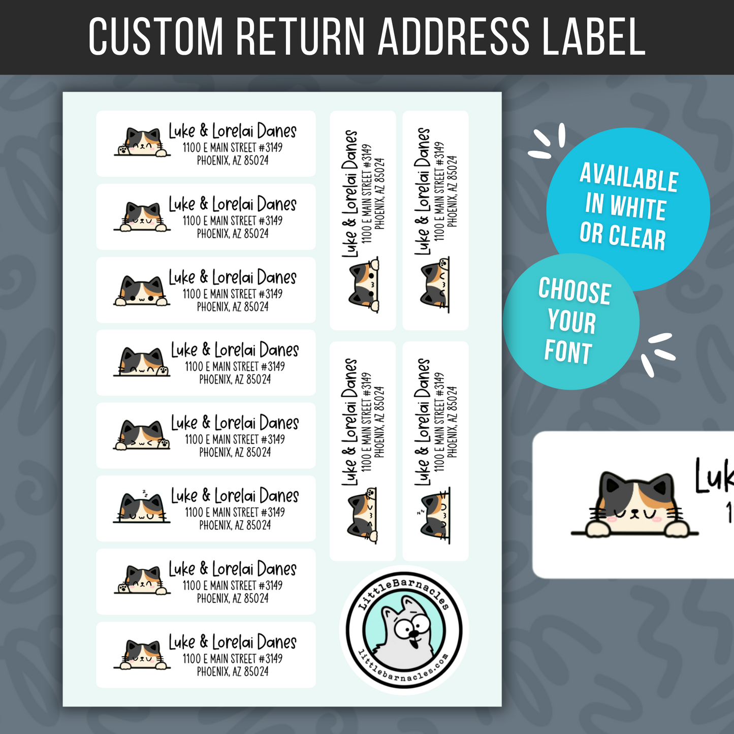 Custom Cat Address Labels, Return Address Labels, Personalized Mailing Labels, Return Address Sticker Customizable Address Labels Calico Cat