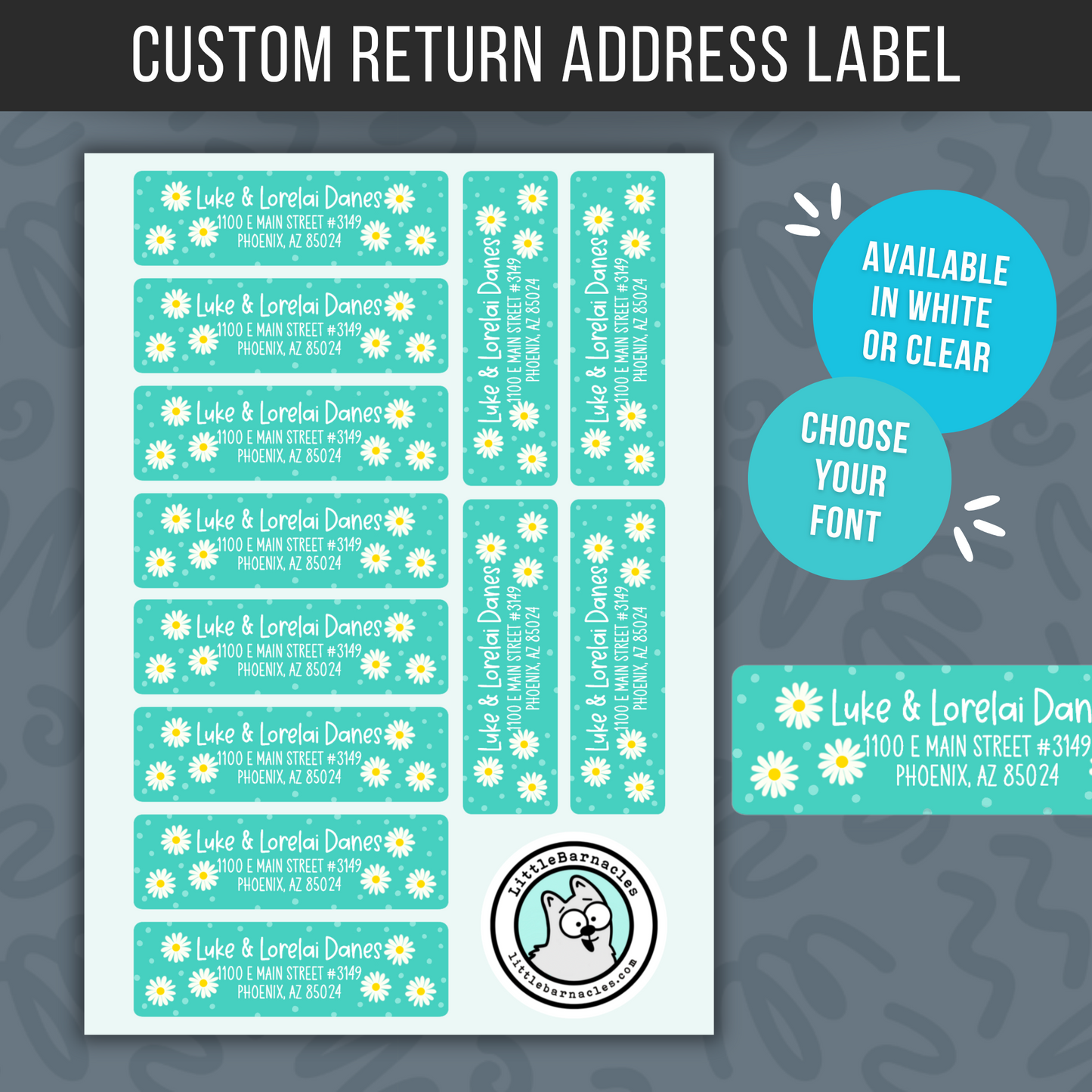 Daisy Dots Flower Custom Address Labels, Return Address Labels, Personalized Mailing Labels