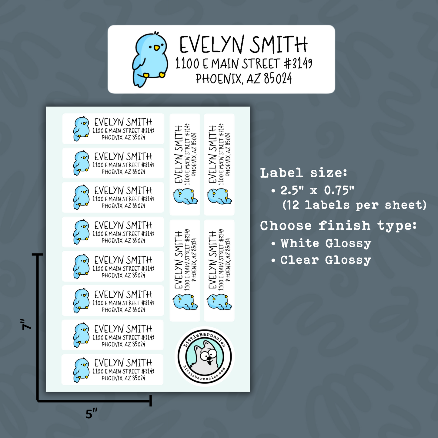 Blue Bird Custom Address Labels, Return Address Labels, Personalized Mailing Labels
