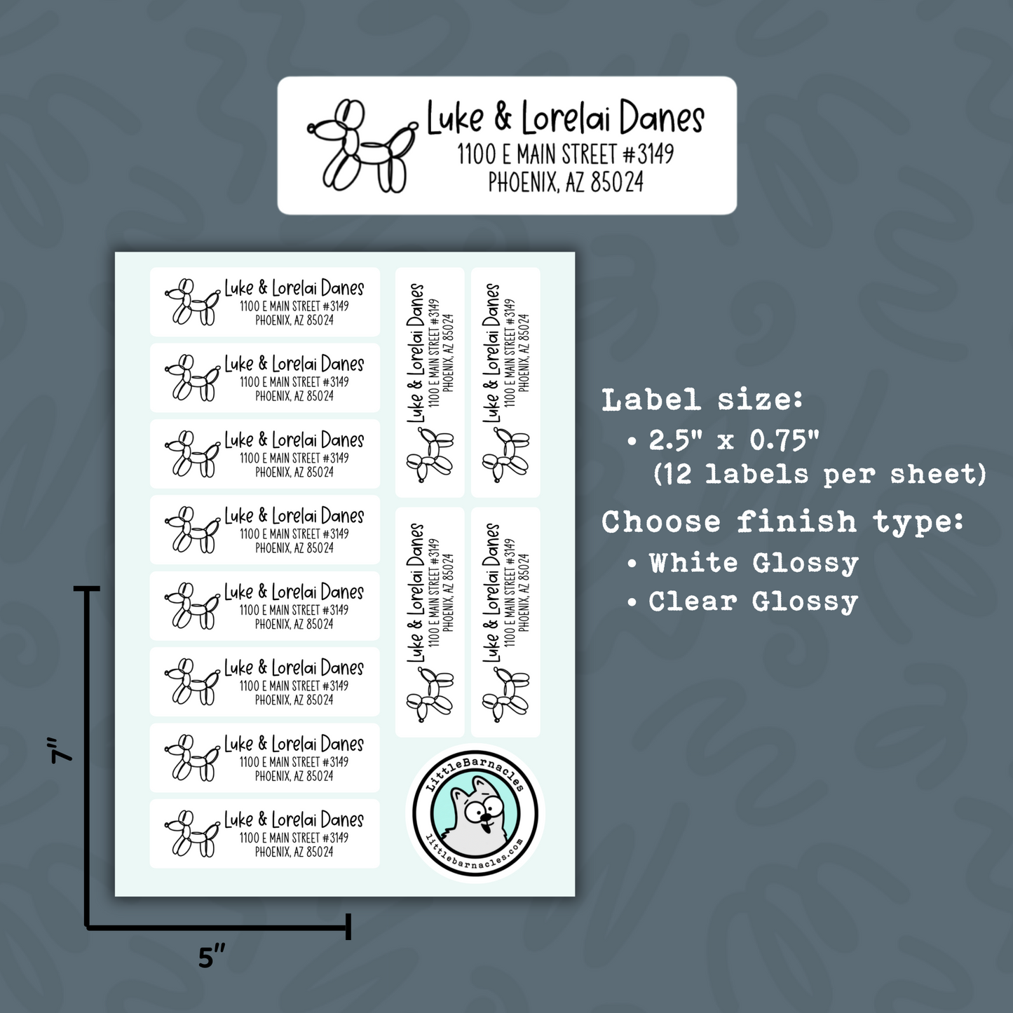Balloon Animal Custom Address Labels, Return Address Labels, Personalized Mailing Labels