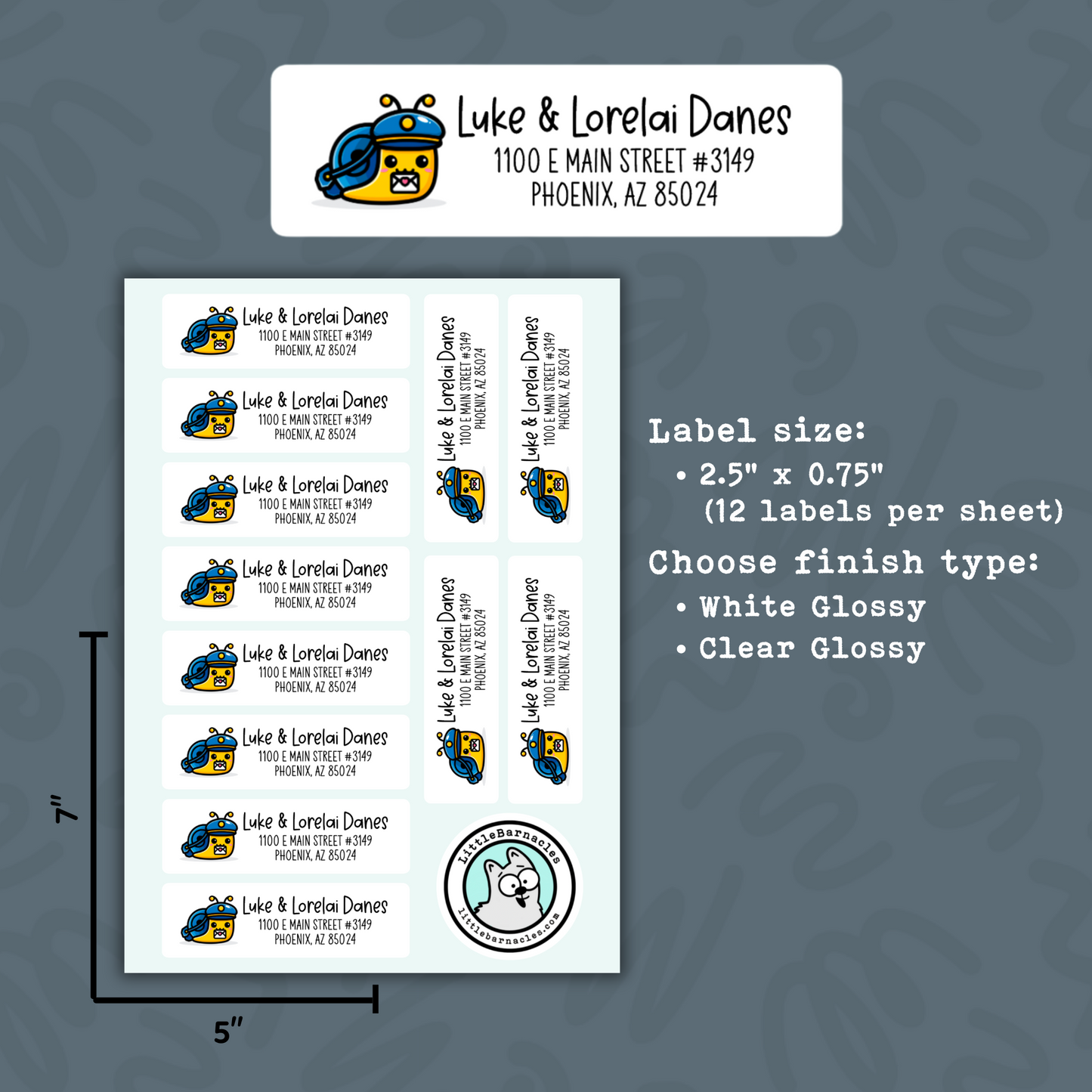 Blue Snail Mail Custom Address Labels, Return Address Labels, Personalized Mailing Labels