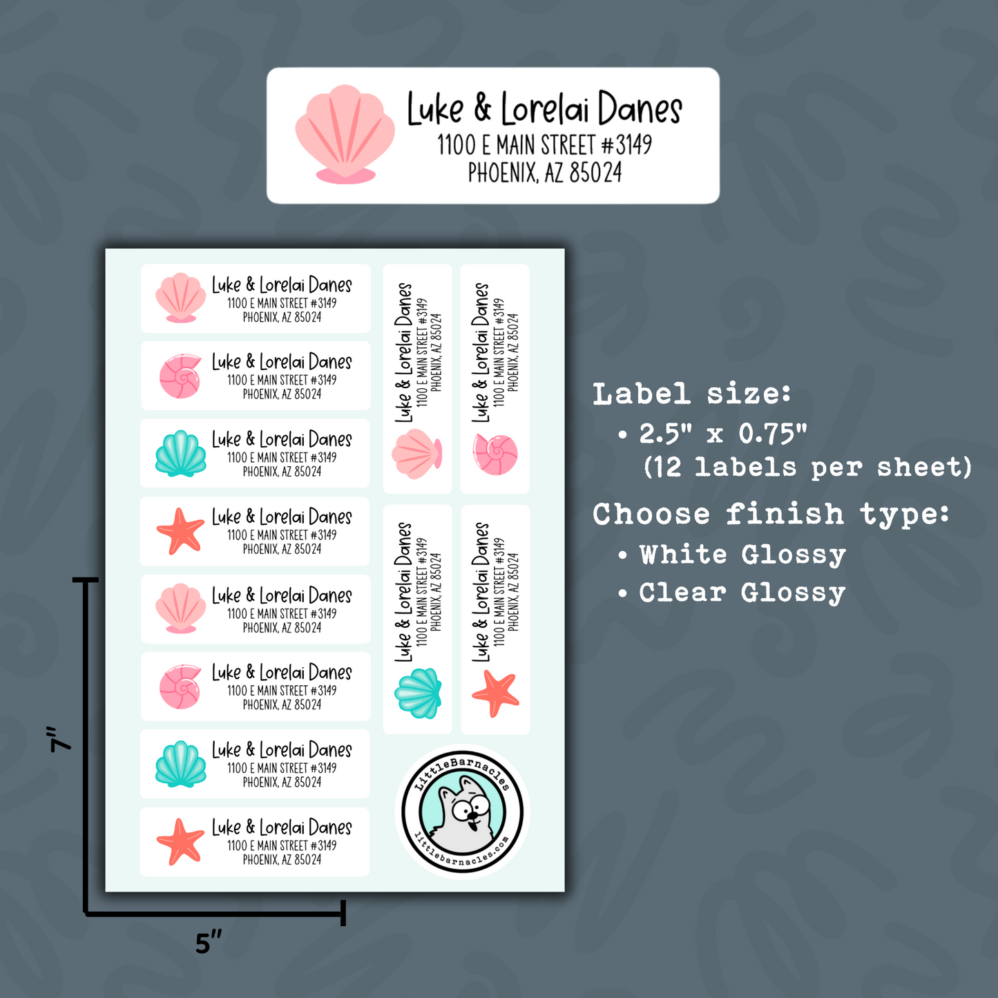 Seashell Custom Address Labels, Return Address Labels, Personalized Mailing Labels