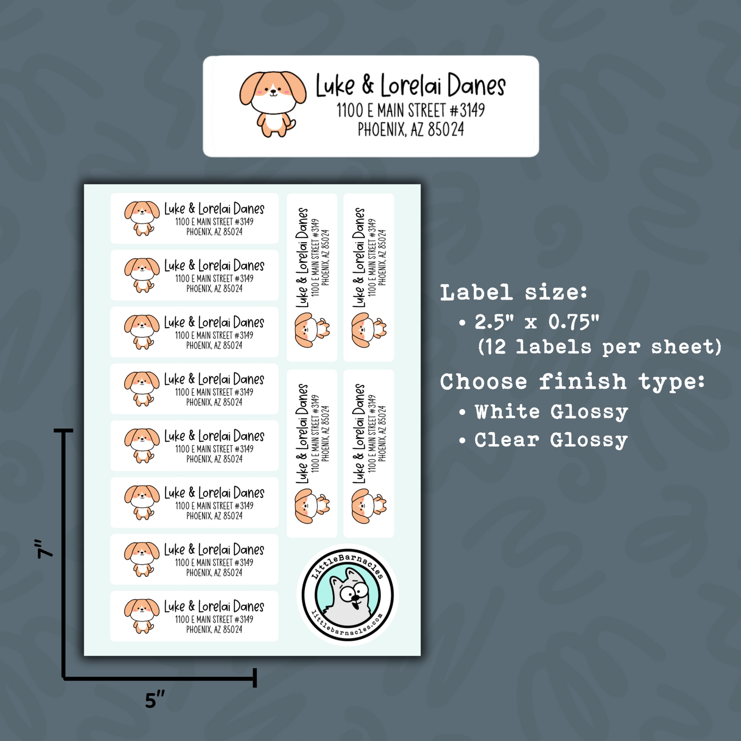 Custom Brown Dog Address Labels, Return Address Labels, Personalized Mailing Labels