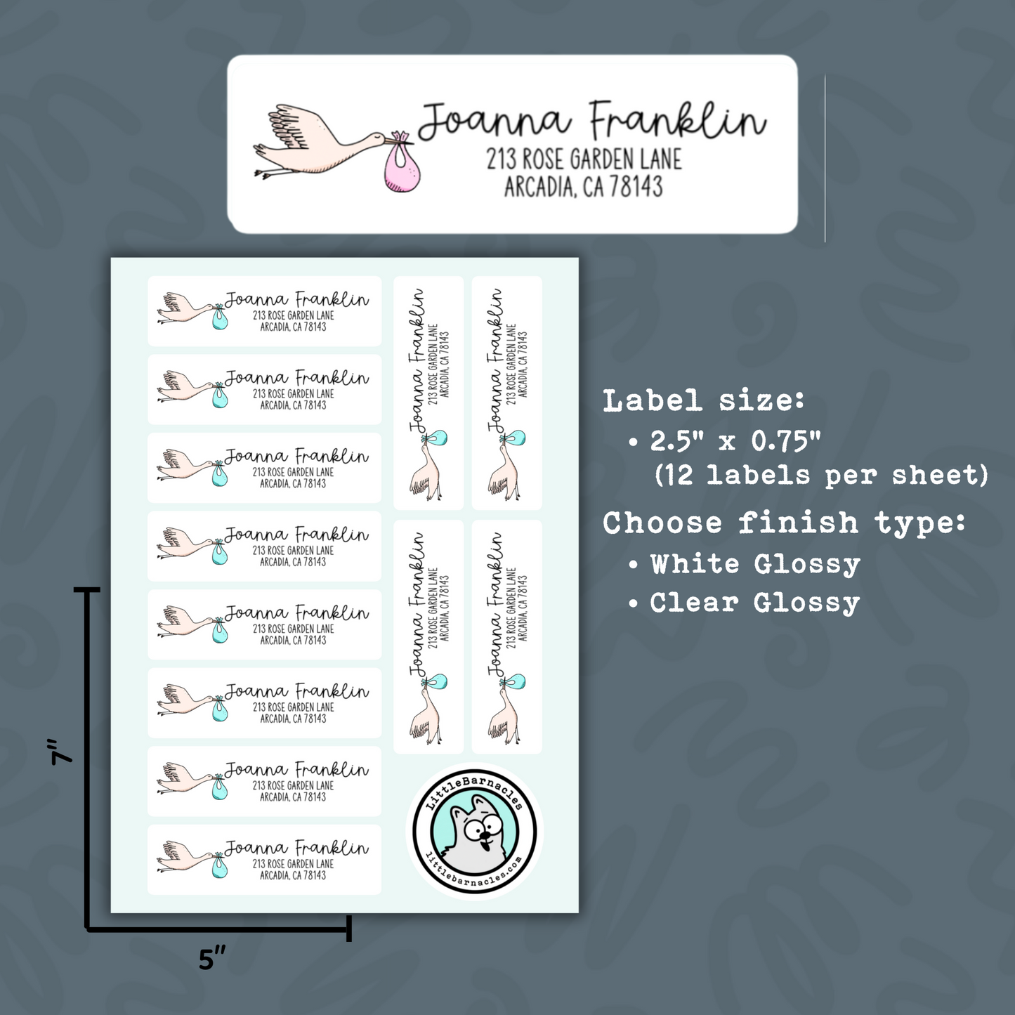 Custom Address Label Return Address Label Personalized Mailing Label Customizable Address Label Baby Shower Baby Boy Baby Girl Nursery Stork