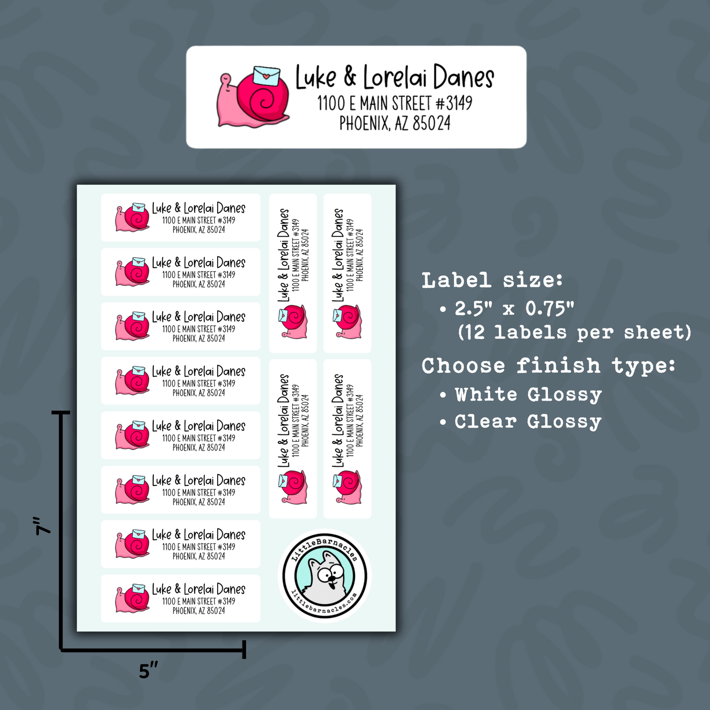 Pink Snail Mail Custom Address Labels, Return Address Labels, Personalized Mailing Labels