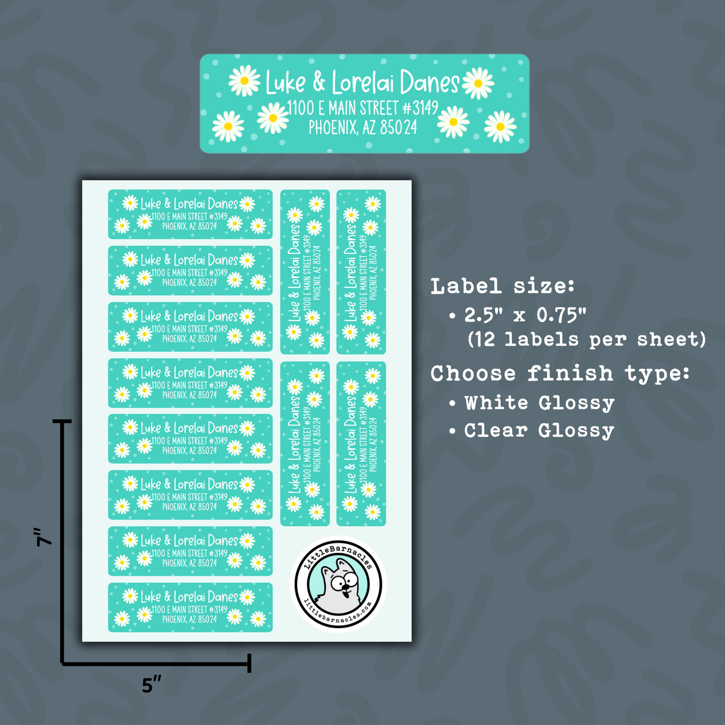 Daisy Dots Flower Custom Address Labels, Return Address Labels, Personalized Mailing Labels
