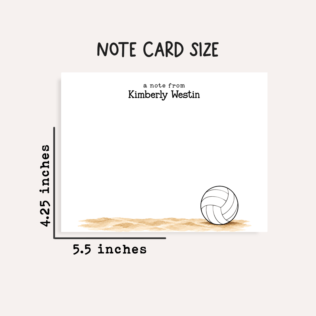 Personalized Volleyball Stationery • Volleyball Notecard Set • Custom Name Note Cards • Volleyball Thank You Cards • Set of 12