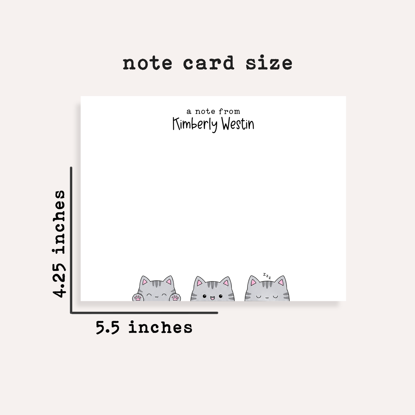 Personalized Gray Tabby Cat Stationery • Cute Grey Cat Notecard Set • Custom Name Note Cards • Cat Thank You Cards • Set of 12