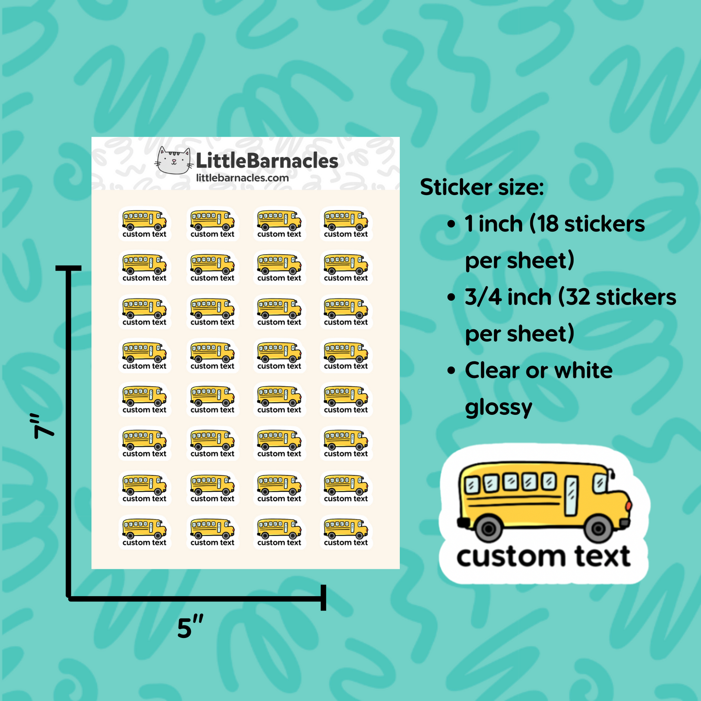 Custom Text School Bus Sticker School Planner Sticker Custom Kid Name Label Personalized Calendar Sticker
