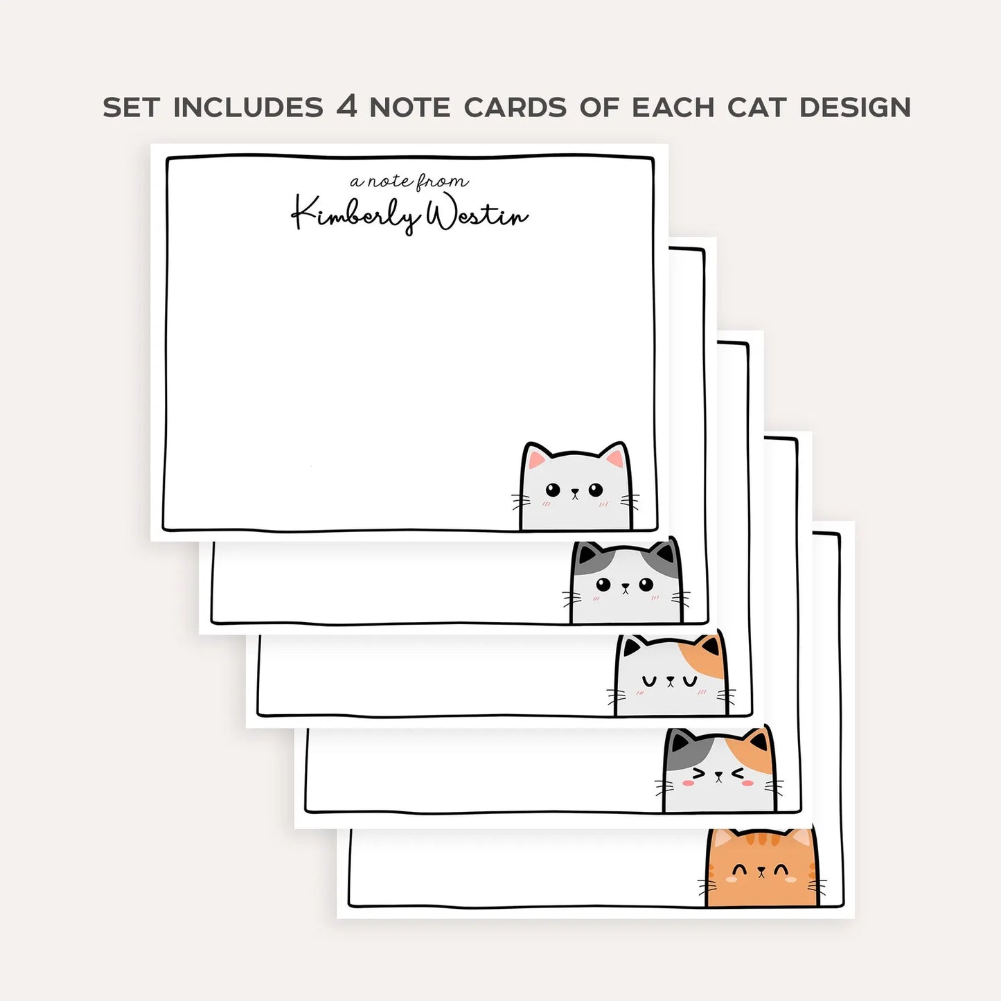 Personalized Cat Stationery Set Custom Note Card Flat Note Card Teacher Stationery Gift Cat Note Card Custom Name Stationery