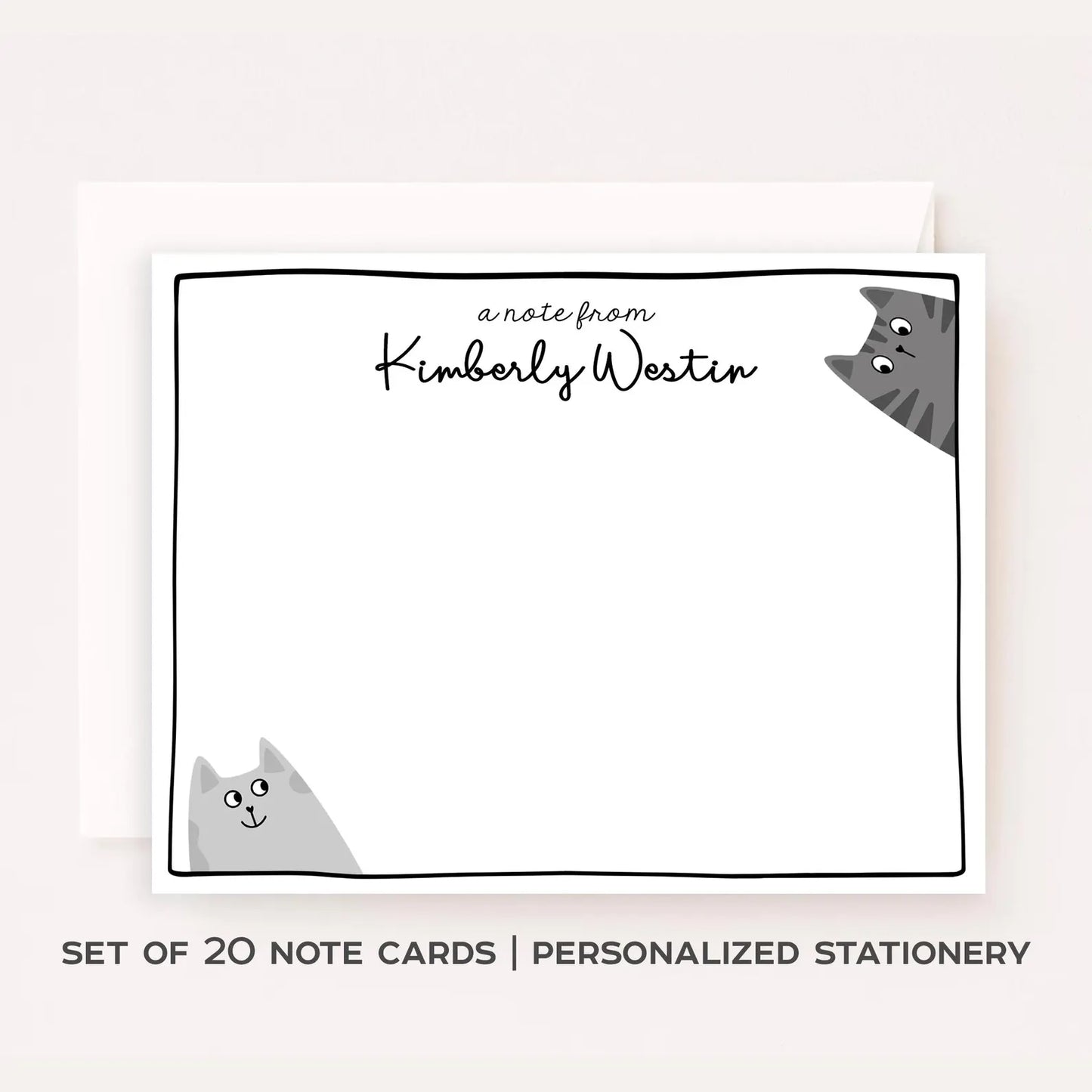 Personalized Cat Stationery Set Custom Note Card Flat Note Card Teacher Stationery Gift Cat Note Card Custom Name Stationery