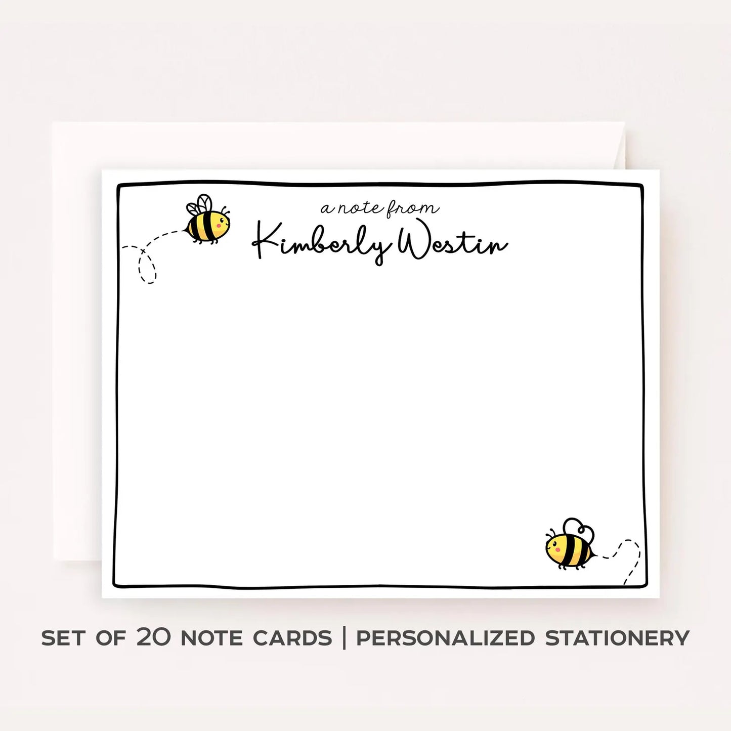 Personalized Bees Stationery Set Custom Note Card Flat Note Card Teacher Stationery Gift Cat Note Card Custom Name Stationery