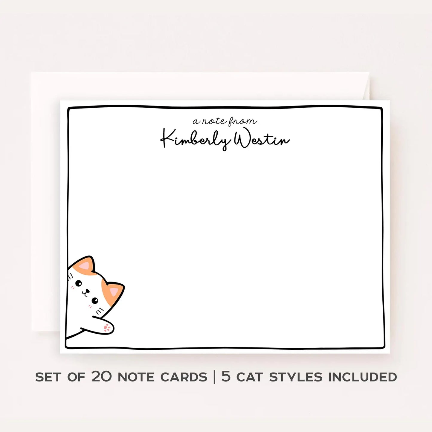 Personalized Cat Stationery Set Custom Note Card Flat Note Card Teacher Stationery Gift Cat Note Card Custom Name Stationery