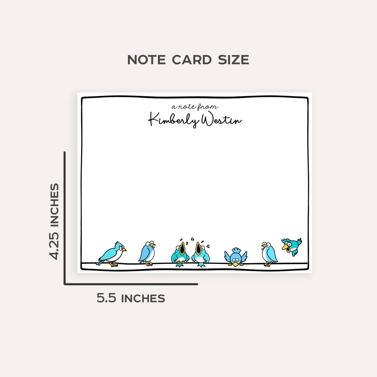 Personalized Stationery Set Custom Note Card Flat Note Card Teacher Stationery Gift Cat Note Card Custom Name Stationery Birds On A Wire
