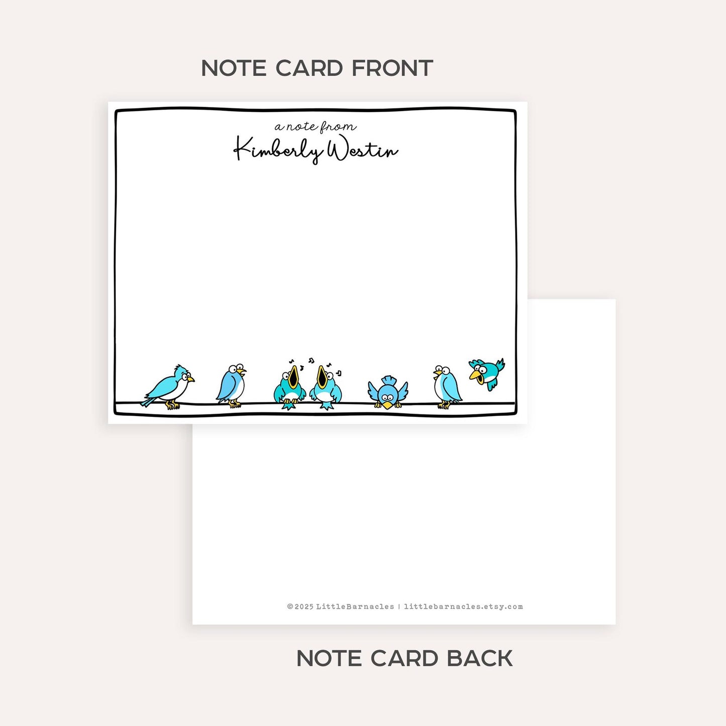 Personalized Stationery Set Custom Note Card Flat Note Card Teacher Stationery Gift Cat Note Card Custom Name Stationery Birds On A Wire