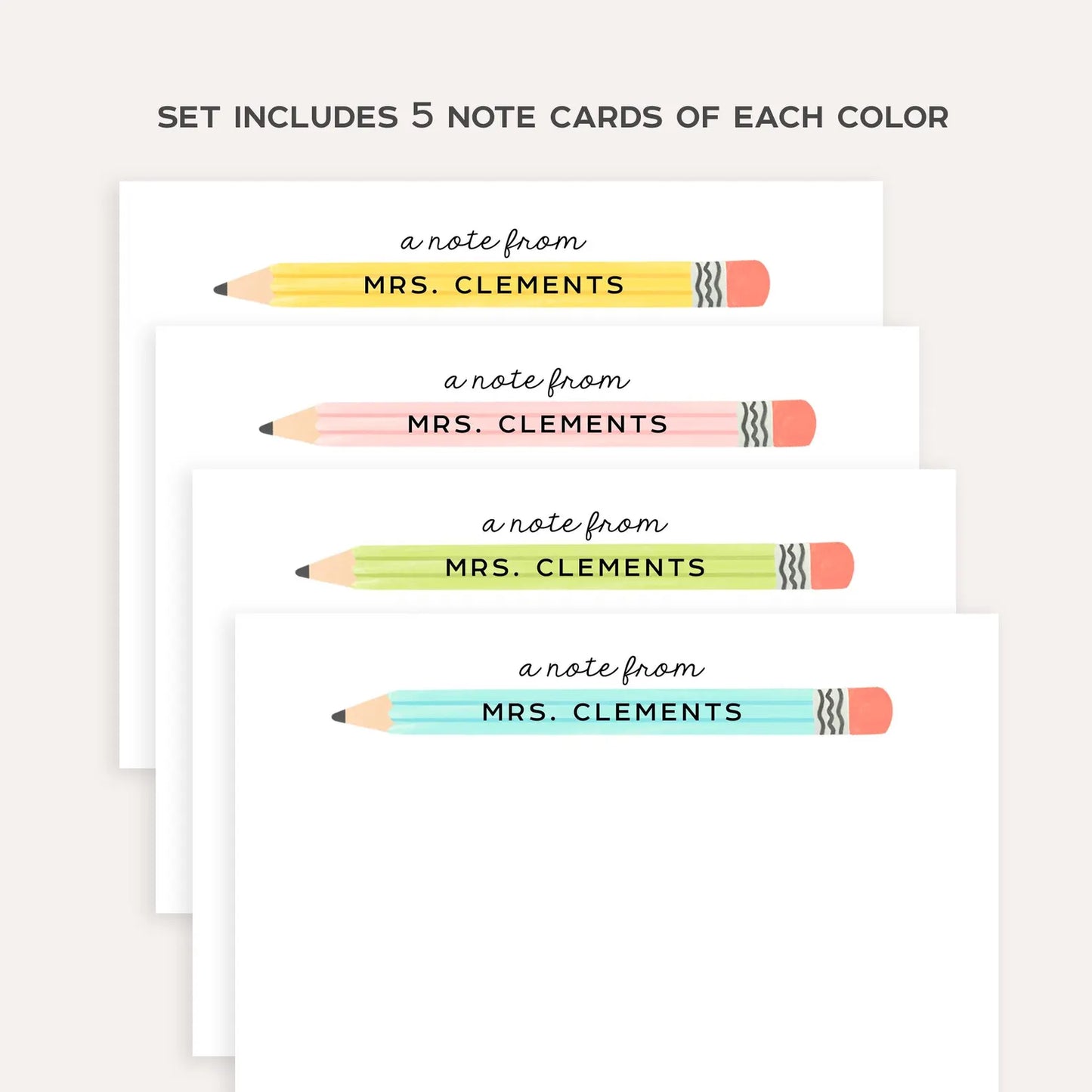 Personalized Stationery Set Custom Note Card Flat Note Card Teacher Stationery Gift Teacher Name Note Card Custom Name Stationery Set of 20