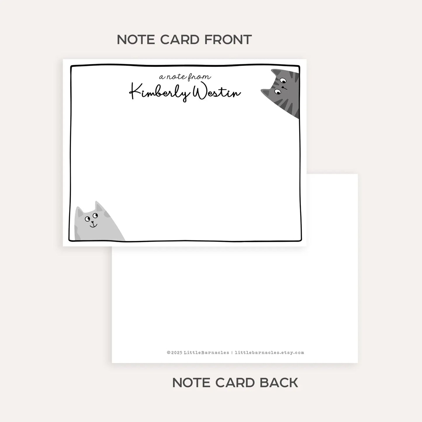 Personalized Cat Stationery Set Custom Note Card Flat Note Card Teacher Stationery Gift Cat Note Card Custom Name Stationery