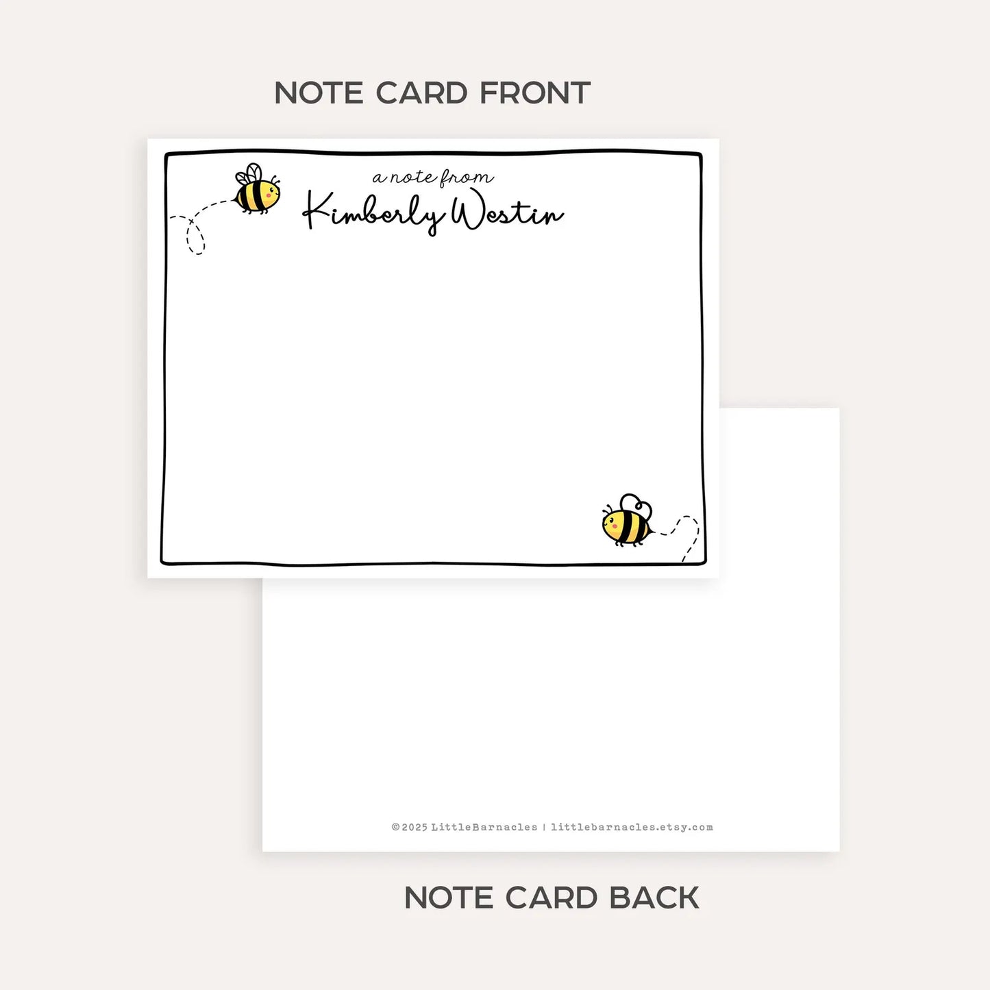 Personalized Bees Stationery Set Custom Note Card Flat Note Card Teacher Stationery Gift Cat Note Card Custom Name Stationery