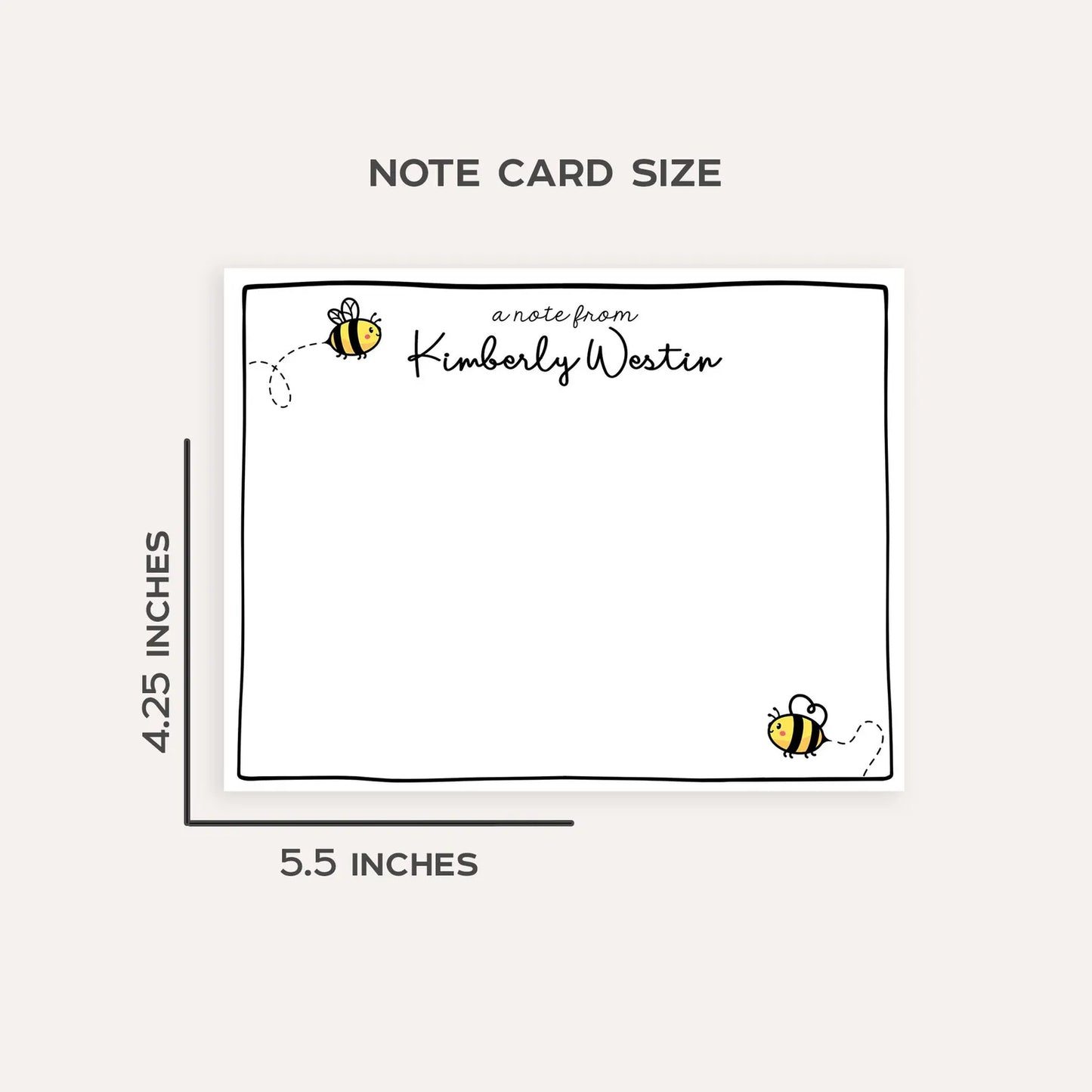 Personalized Bees Stationery Set Custom Note Card Flat Note Card Teacher Stationery Gift Cat Note Card Custom Name Stationery
