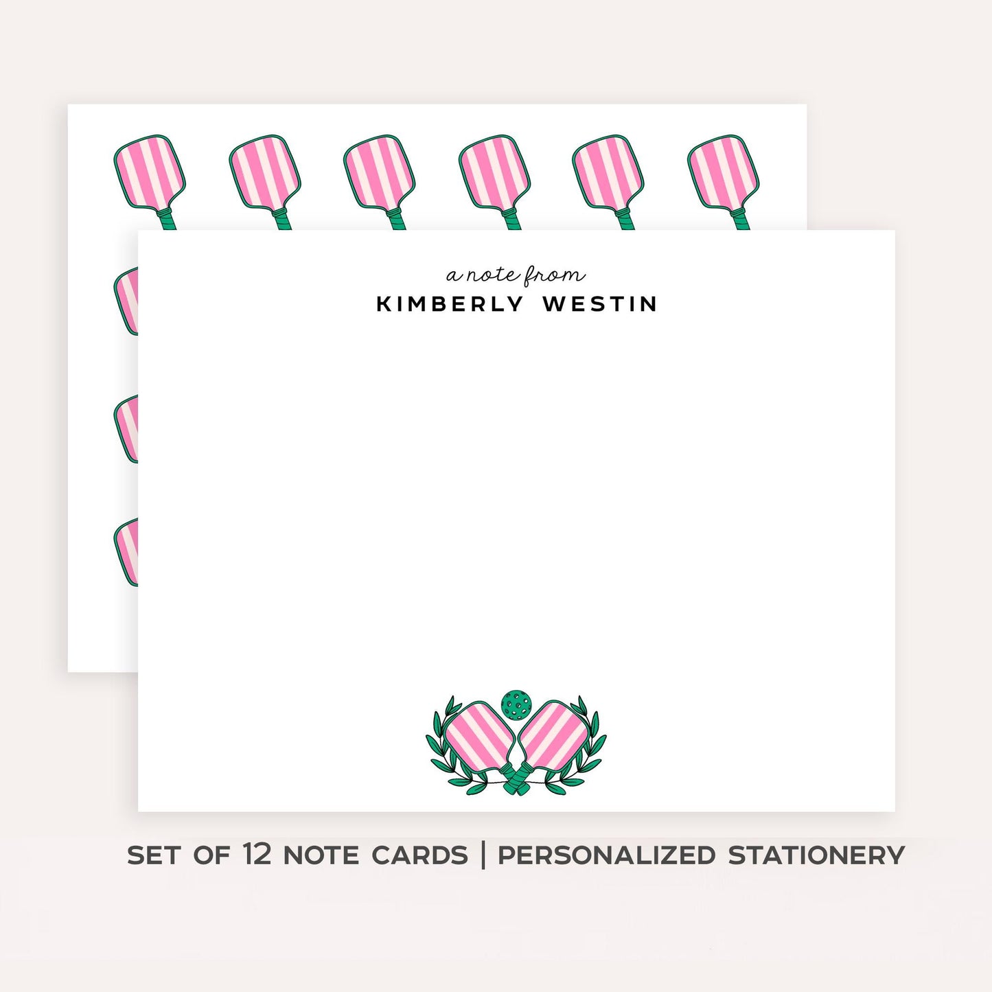 Personalized Pickleball Stationery • Custom Pickleball Notecard Set • Name Note Cards • Thank You Cards • Pickleball Gift Set of 12