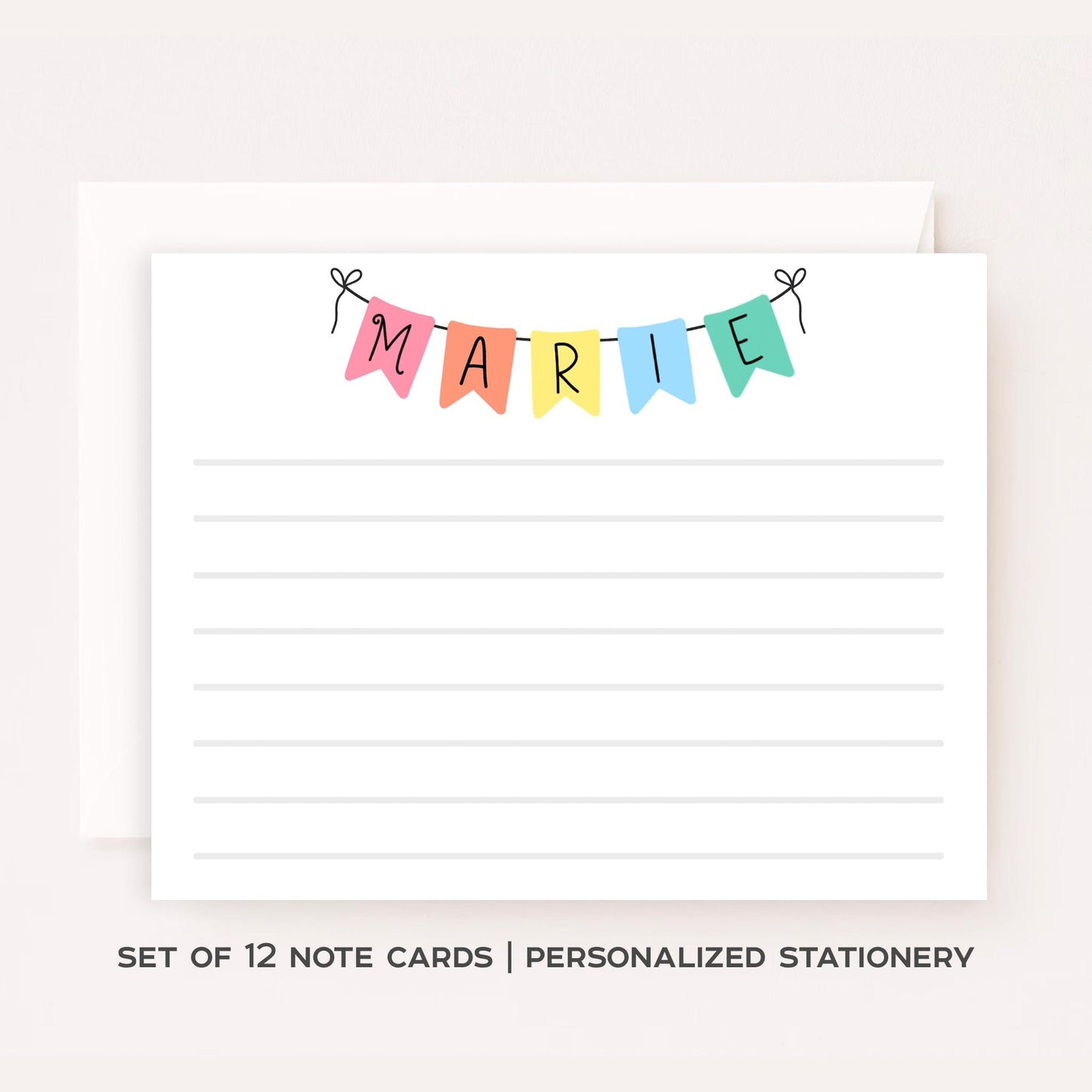 Personalized Kids Camp Stationery • Name Banner Notecard Set • Custom Note Cards • Summer Camp Thank You Cards • Cute Set of 12