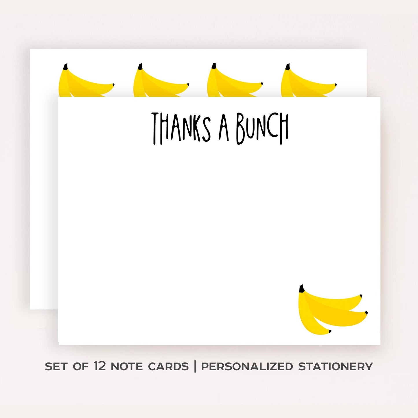 Personalized Banana Stationery • Cute Fruit Notecard Set • Custom Name Note Cards • Thank You Cards • Flat Note Cards • Set of 12