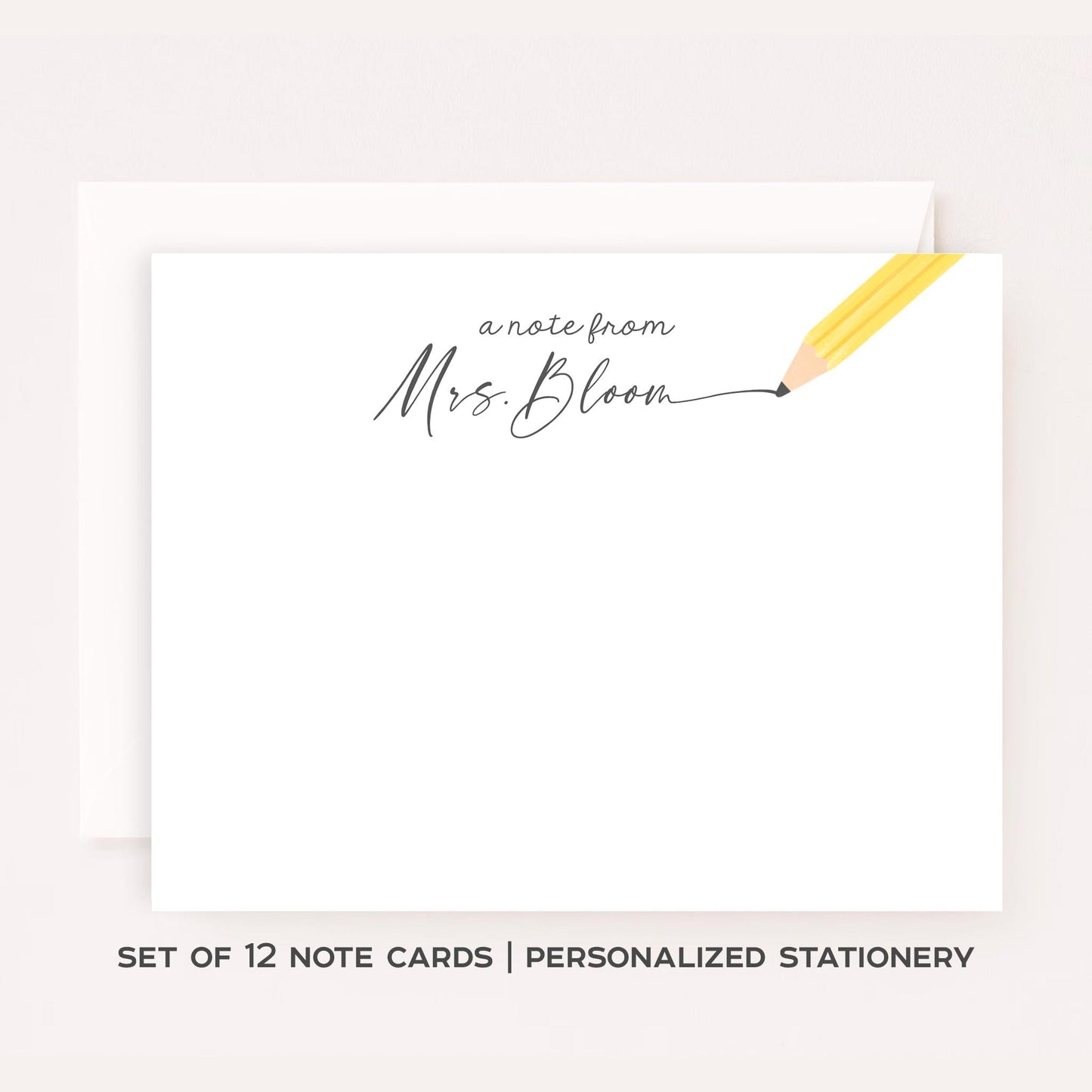 Personalized Teacher Stationery • Pencil Notecard Set • Custom Name Note Cards • Teacher Thank You Cards • Classroom Gift • Set of 12