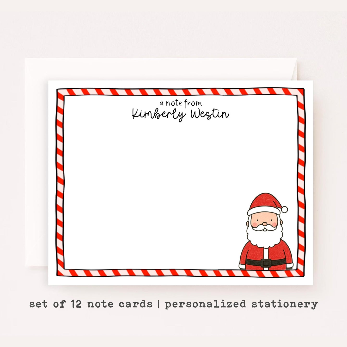 Personalized Santa Stationery • Christmas Santa Notecard Set • Custom Name Note Cards • Holiday Thank You Cards • Santa Claus Set of 12