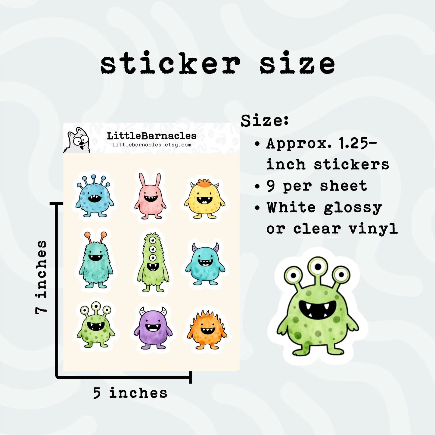 Mini Monster Sticker Sheet • Cute Monster Stickers • Waterproof Vinyl Cartoon Monsters • Funny Small Stickers for Laptop & Planner