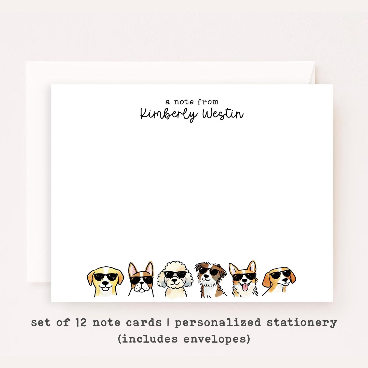 Personalized Cool Dog Stationery • Custom Notecard Set of 12 • Flat Thank You Cards • Custom Name Note Cards • Dog Lover Gift