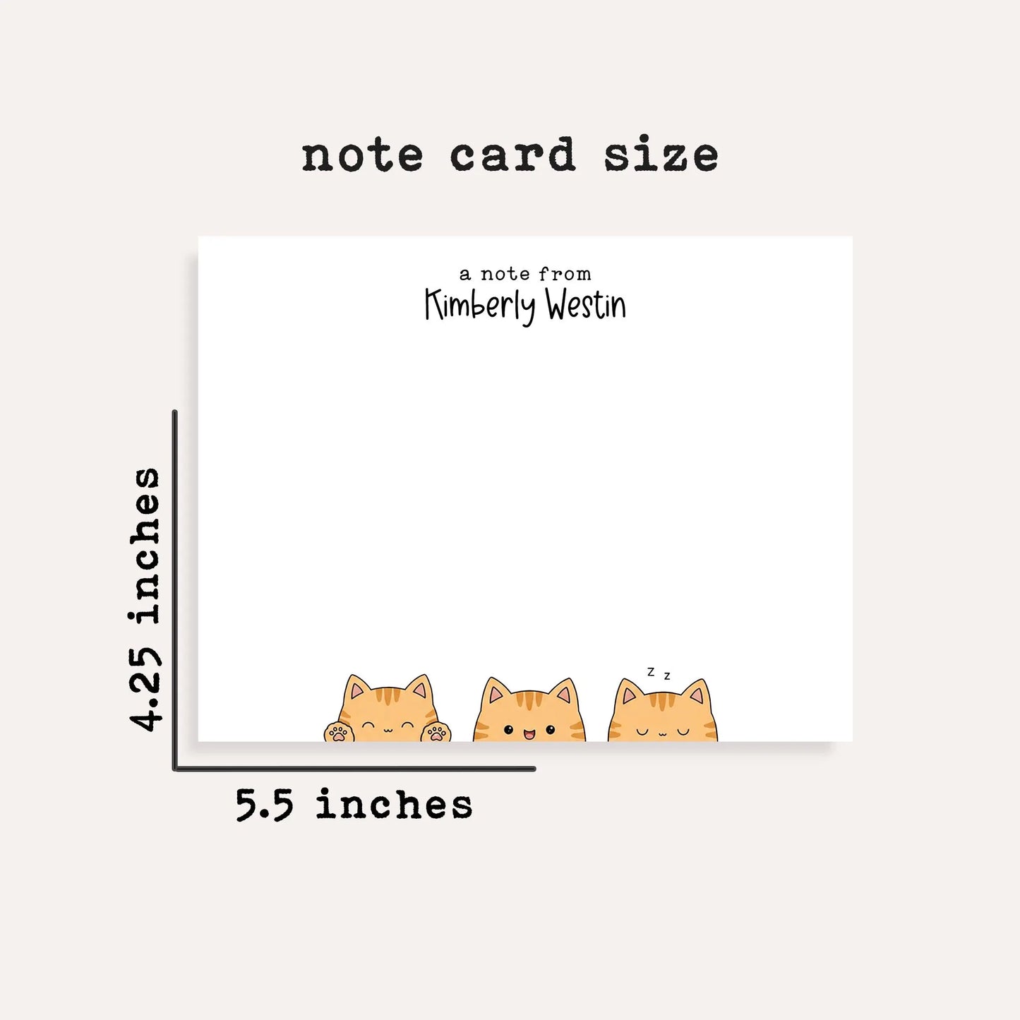 Personalized Orange Tabby Cat Stationery • Cute Orange Cat Notecard Set • Custom Name Note Cards • Cat Thank You Cards • Set of 12