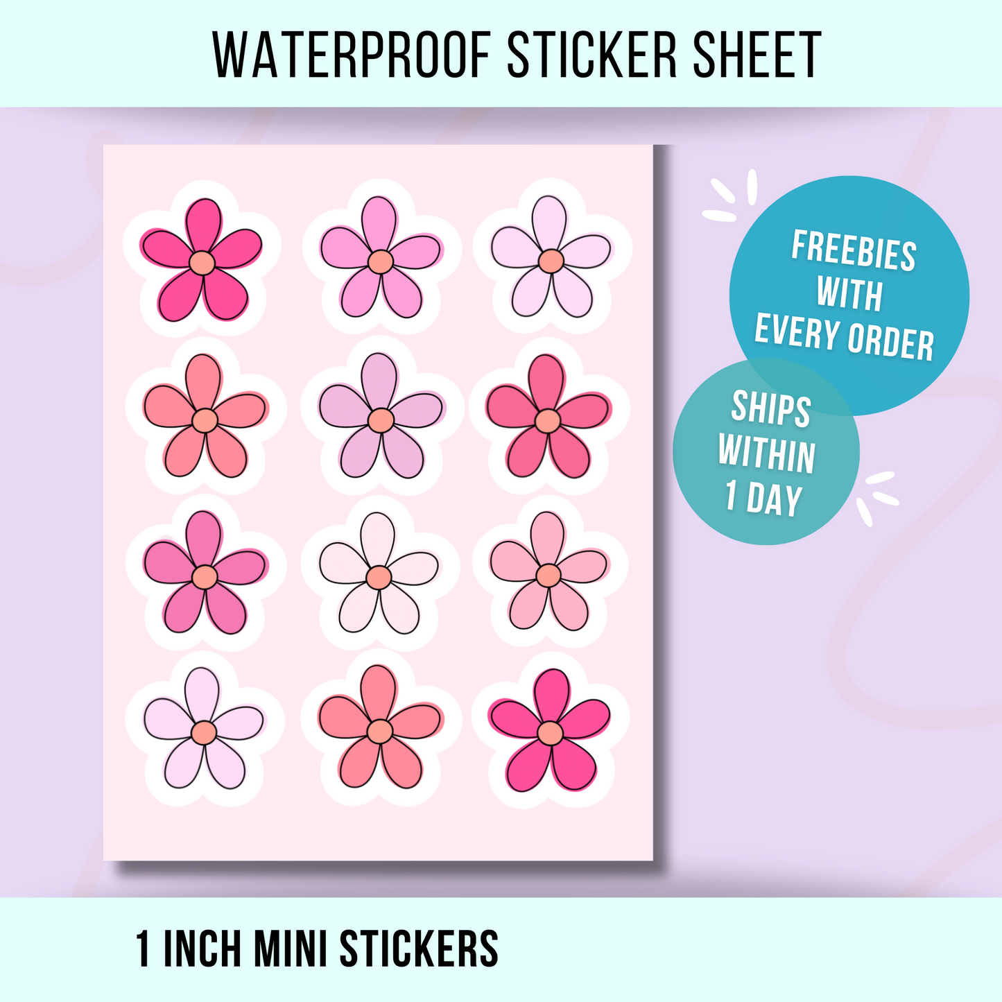 Mini Pink Flowers Sticker Sheet Cute Pink Small Sticker