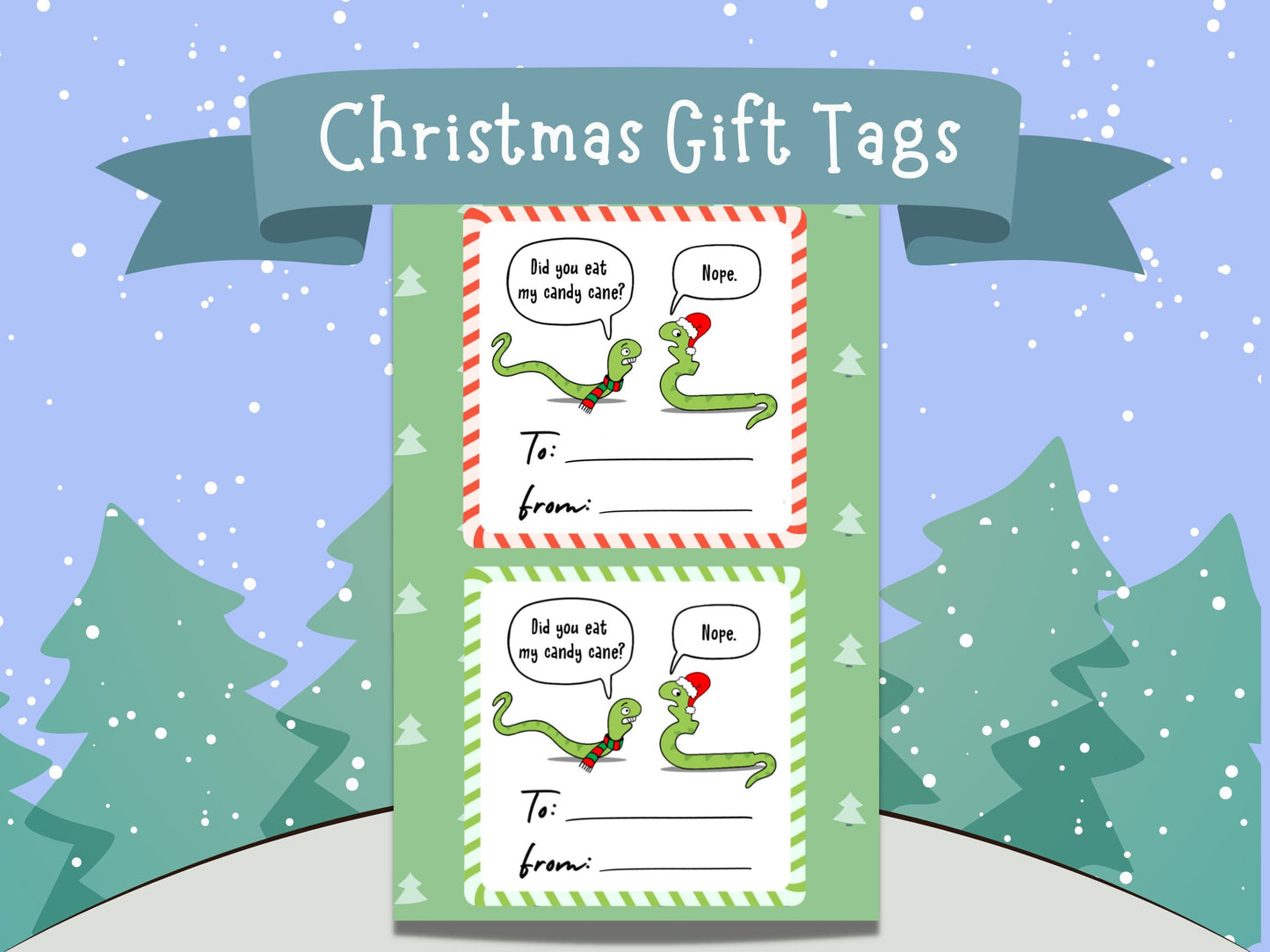 Snake Candy Cane Christmas Gift Present Labels To And From