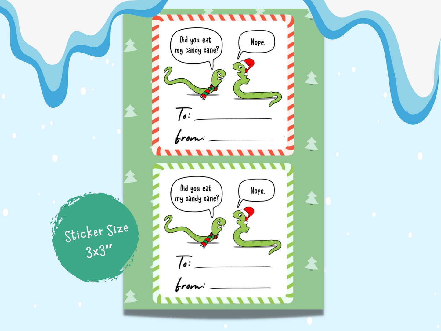 Snake Candy Cane Christmas Gift Present Labels To And From