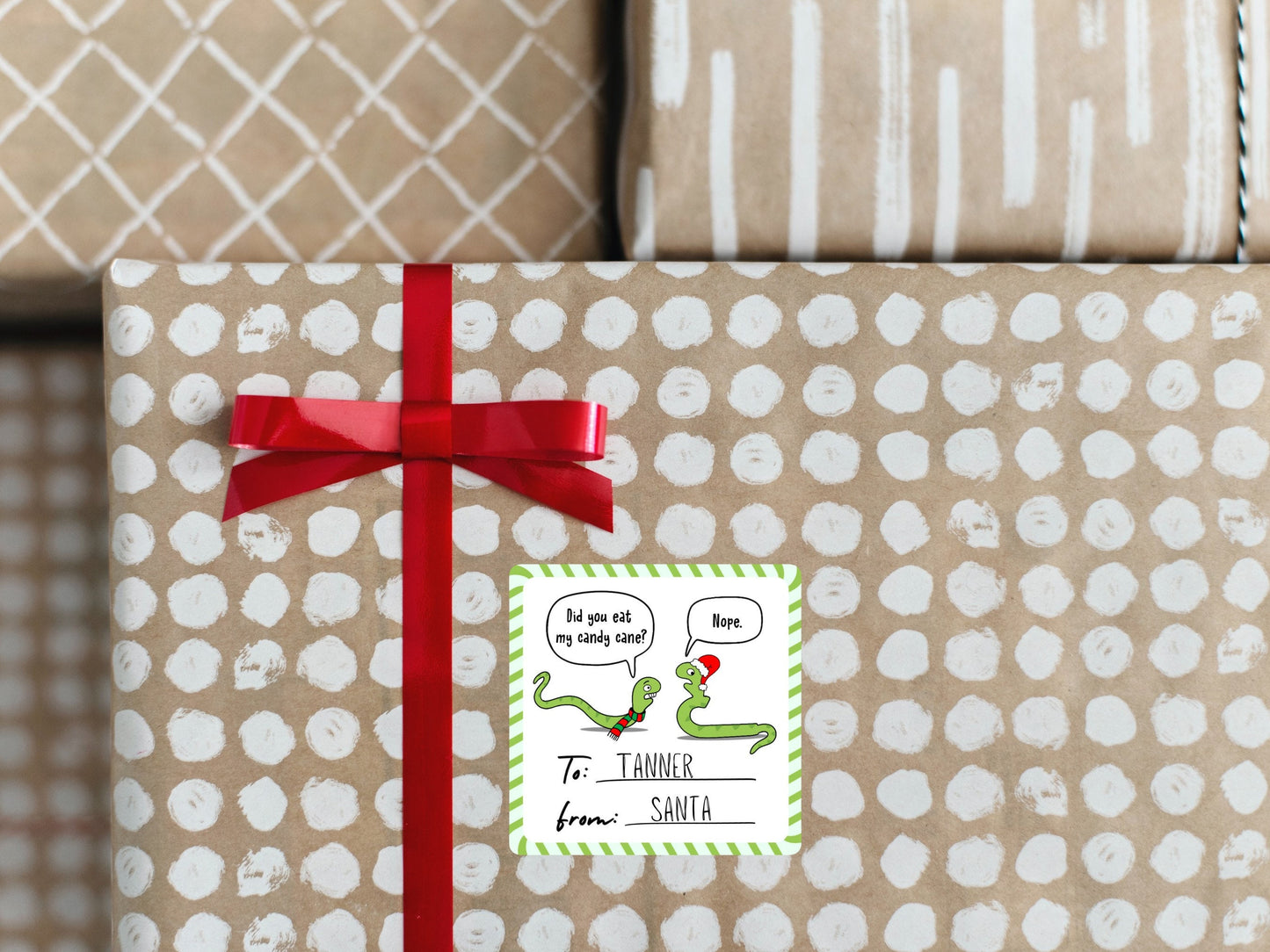 Snake Candy Cane Christmas Gift Present Labels To And From