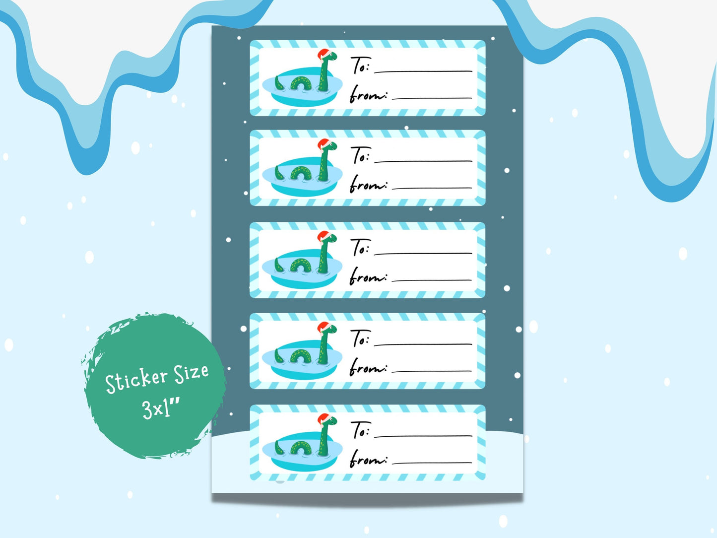 Loch Ness Monster Christmas Gift Tag Present Labels To And From Decals