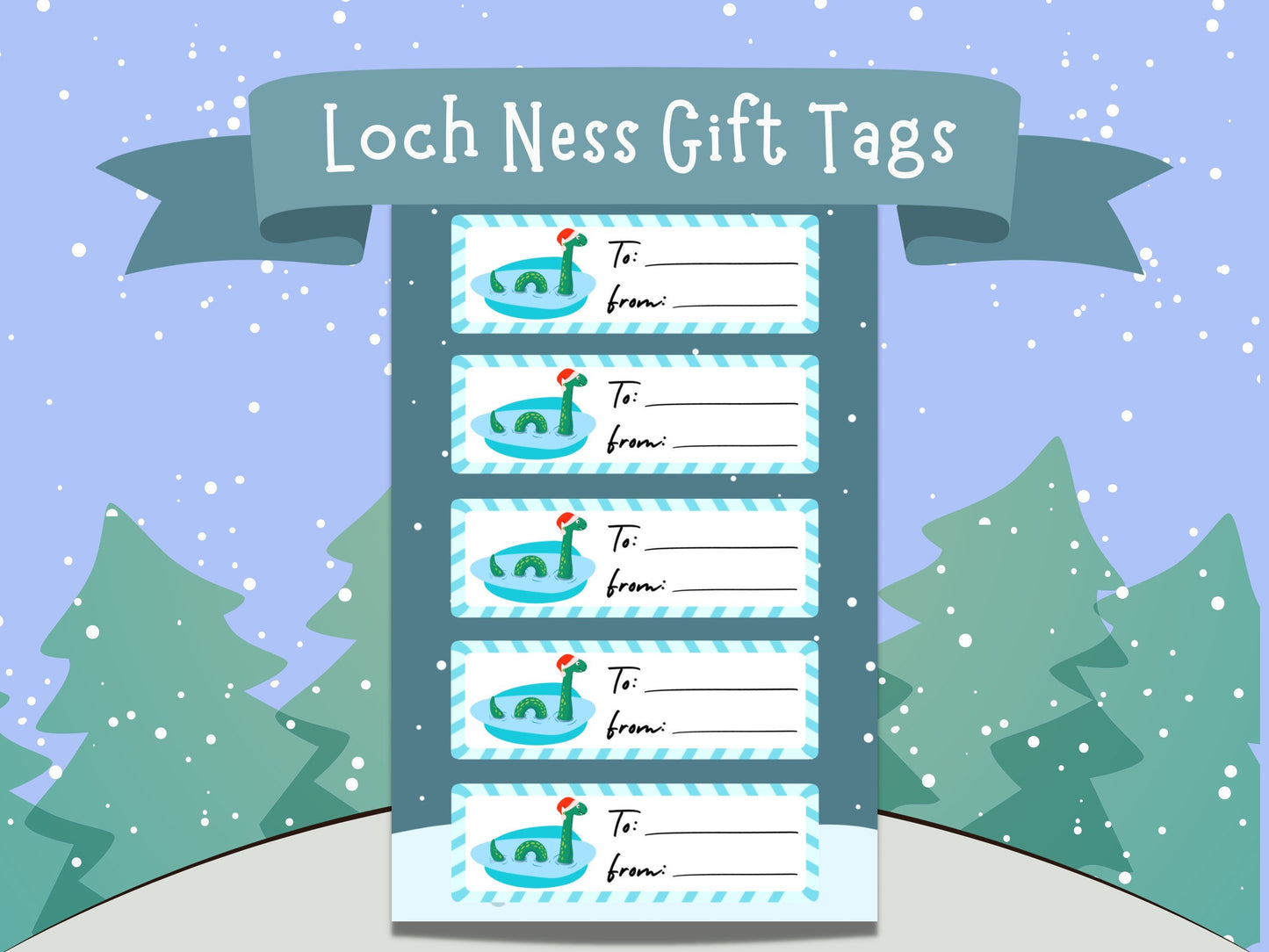 Loch Ness Monster Christmas Gift Tag Present Labels To And From Decals