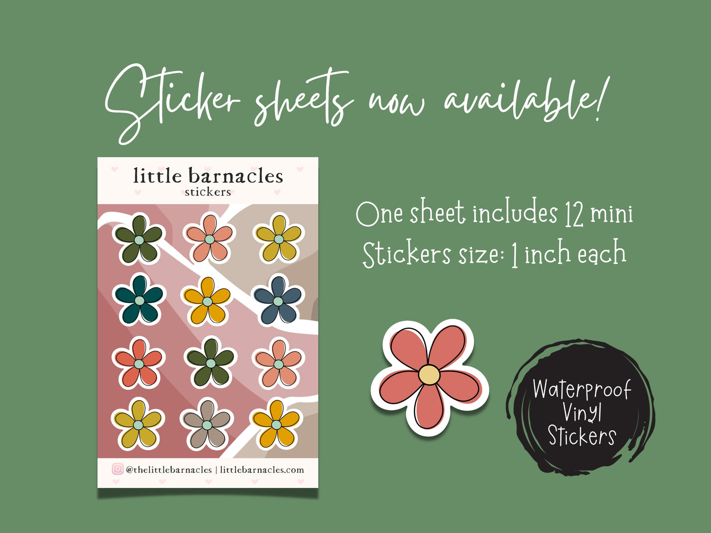 Mini Boho Flower Sticker Sheet Cute Earth Tone Small Sticker