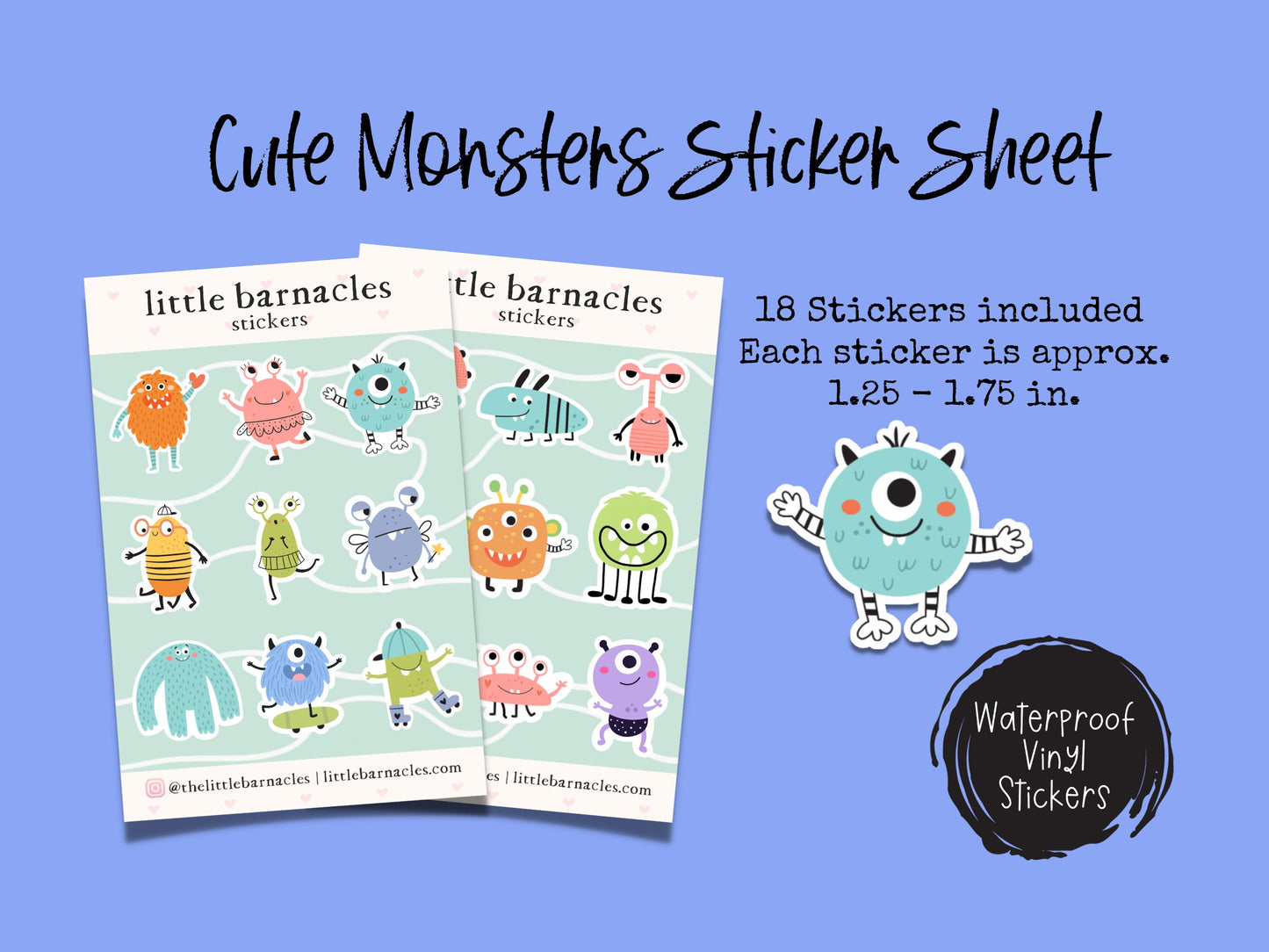 Mini Monster Sticker Sheet Cartoon Monster Small Sticker