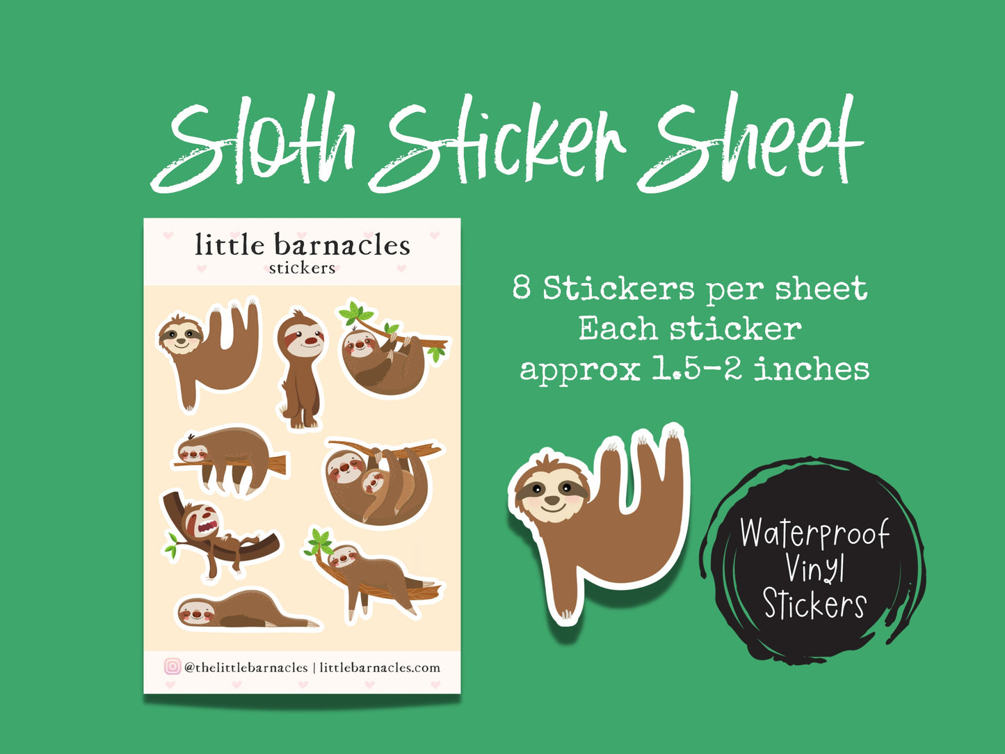 Mini Sloth Sticker Sheet Cute Animal Small Sticker