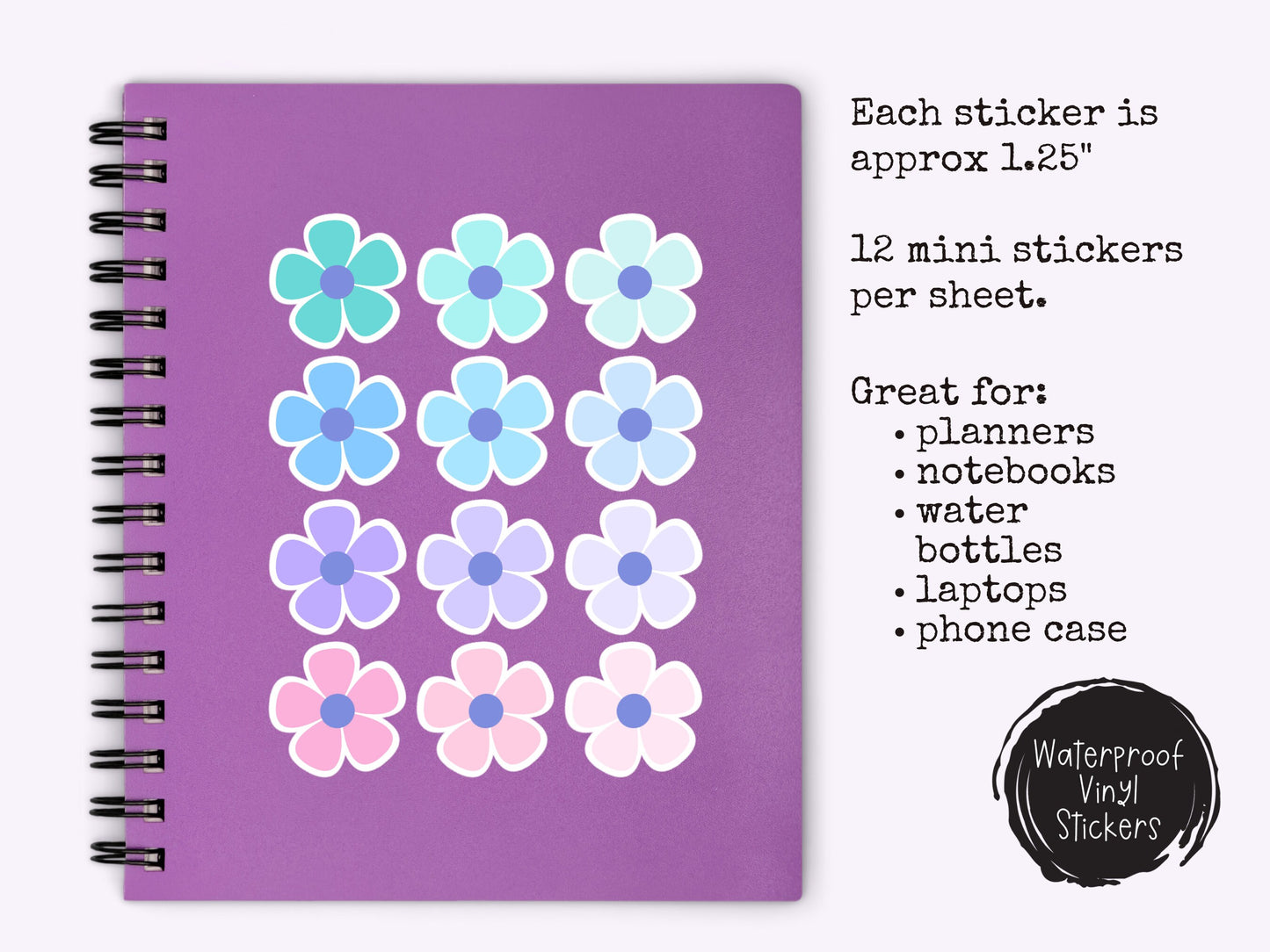 Mini Pastel Flowers Sticker Sheet Cute Gradient Small Flowers